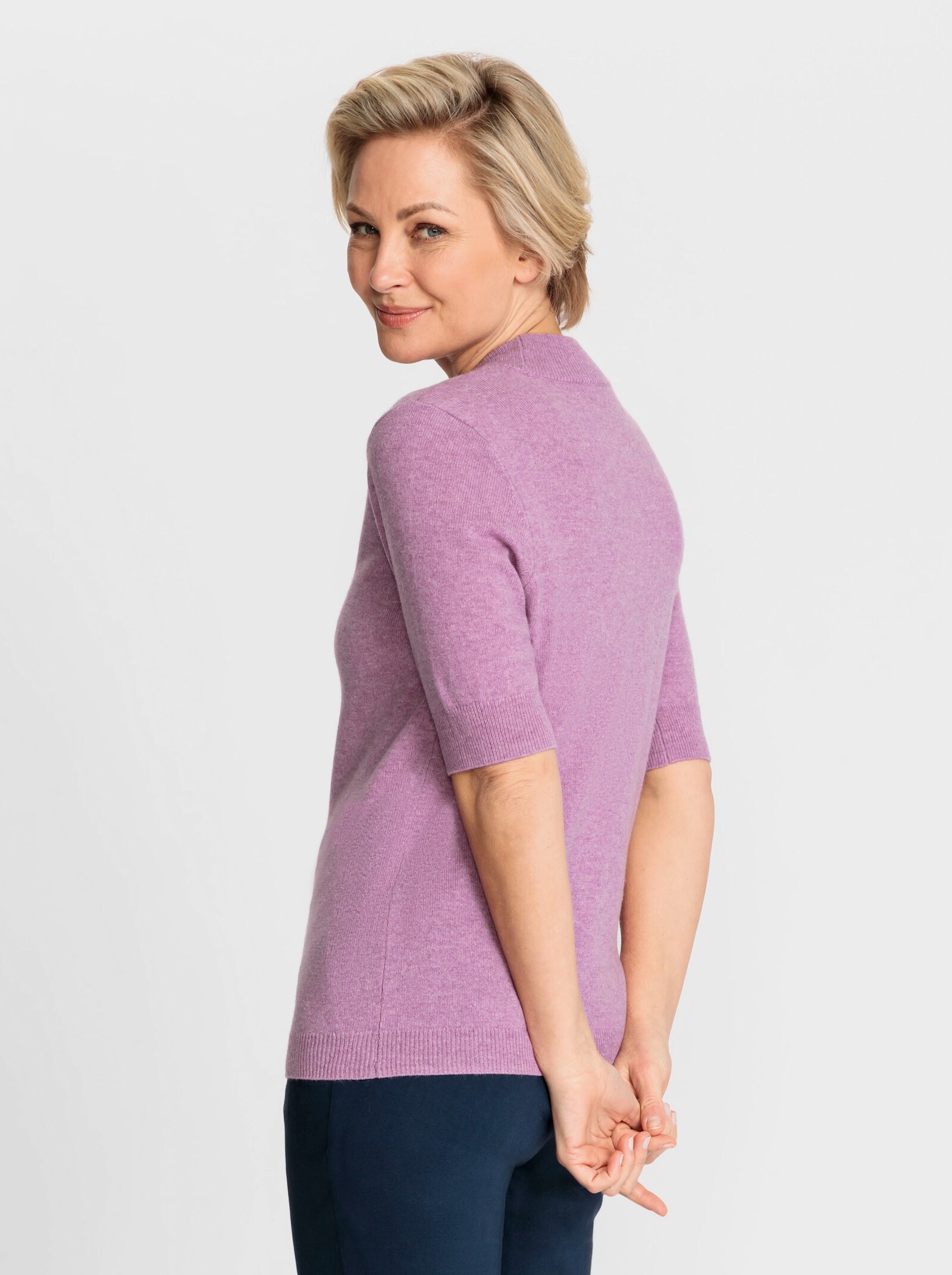 Stehkragenpullover aus reinem Kaschmir - flieder-meliert