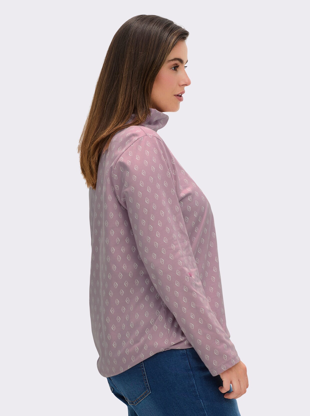 Rollkragenshirt Mit Krempel-Ärmel - mauve-ecru-bedruckt