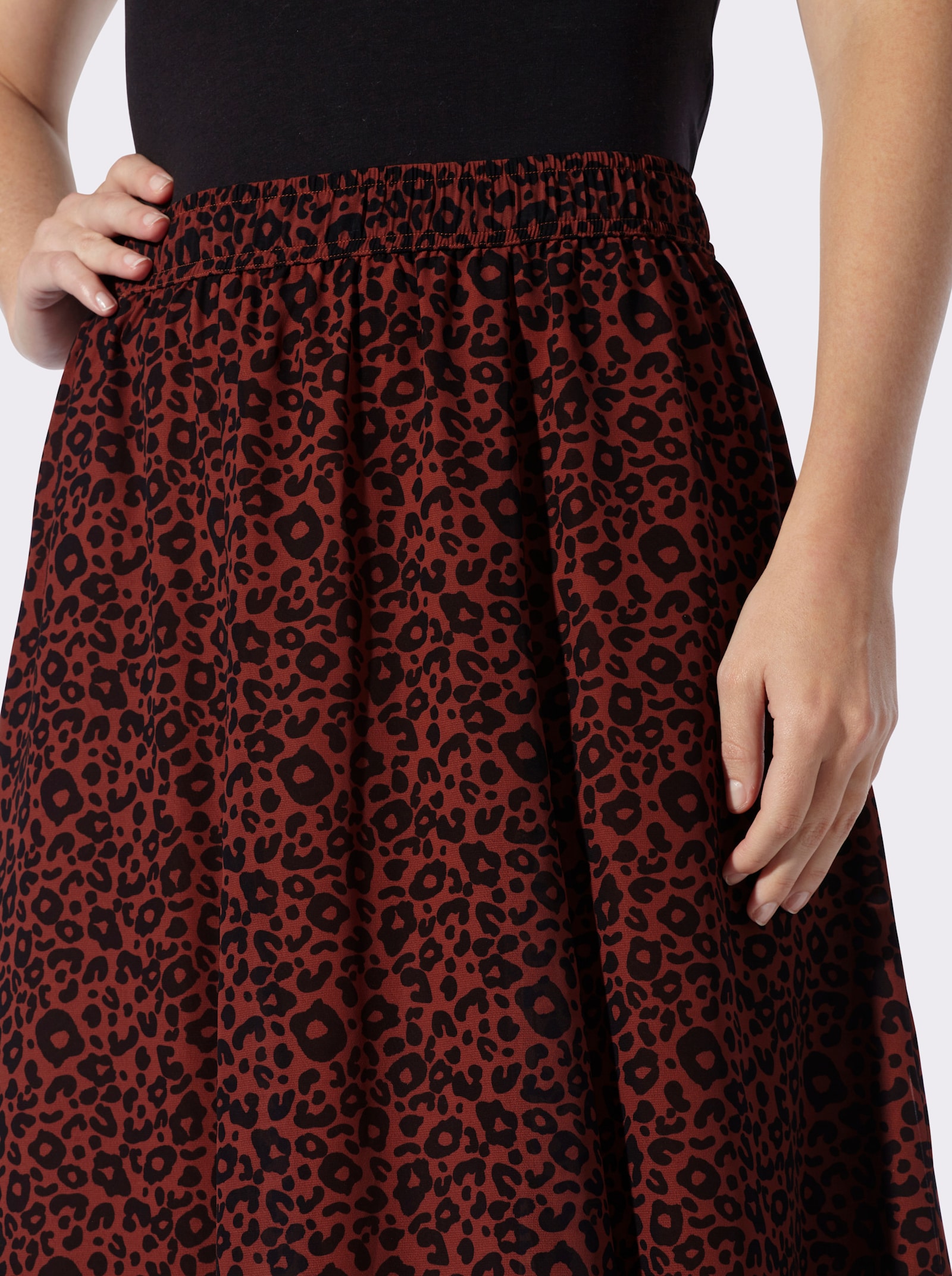 heine A-Linien-Rock mit Leo-Muster - rotbraun-schwarz-bedruckt