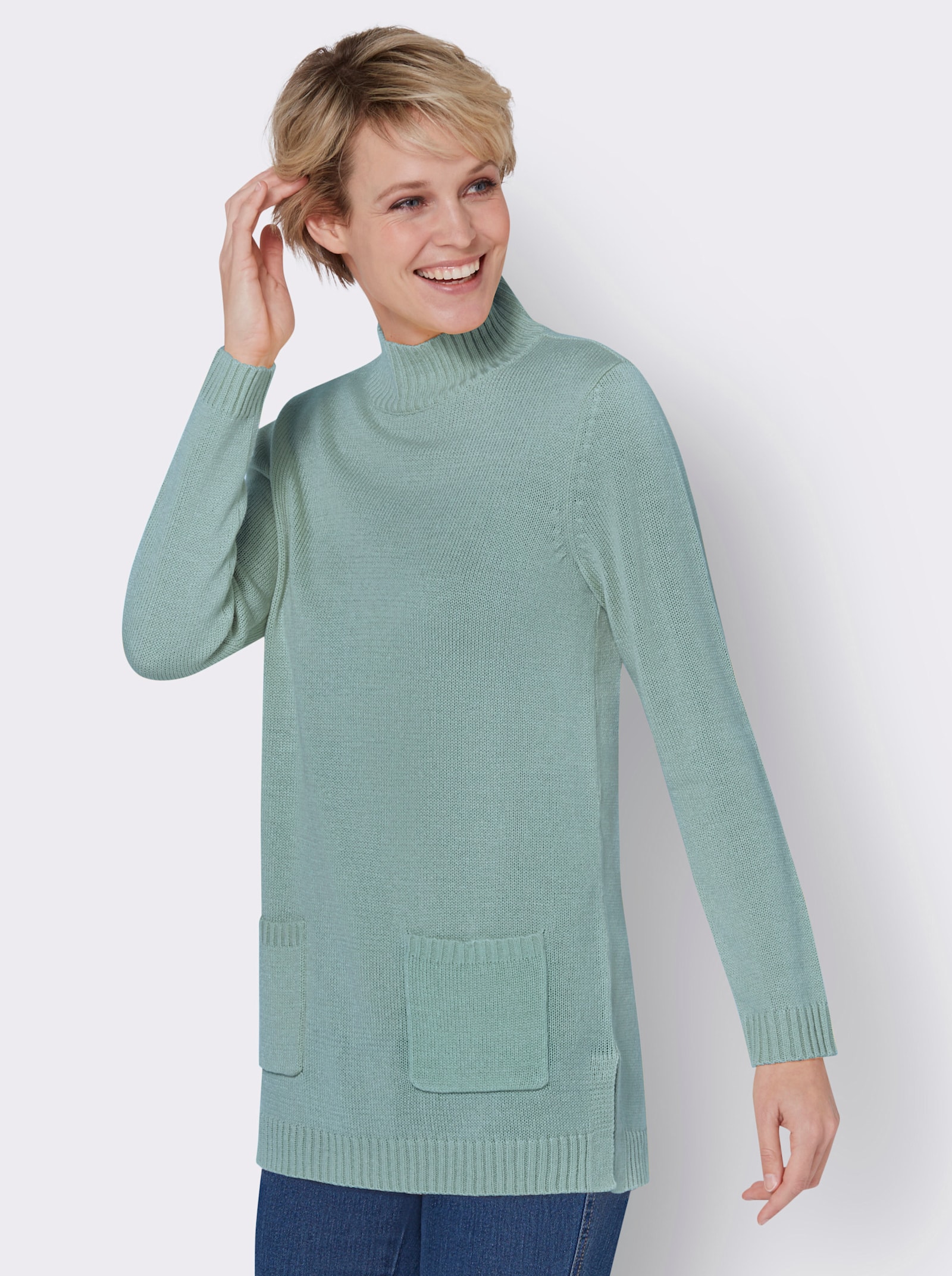 Lange pullover met opstaande kraag - kalkmint