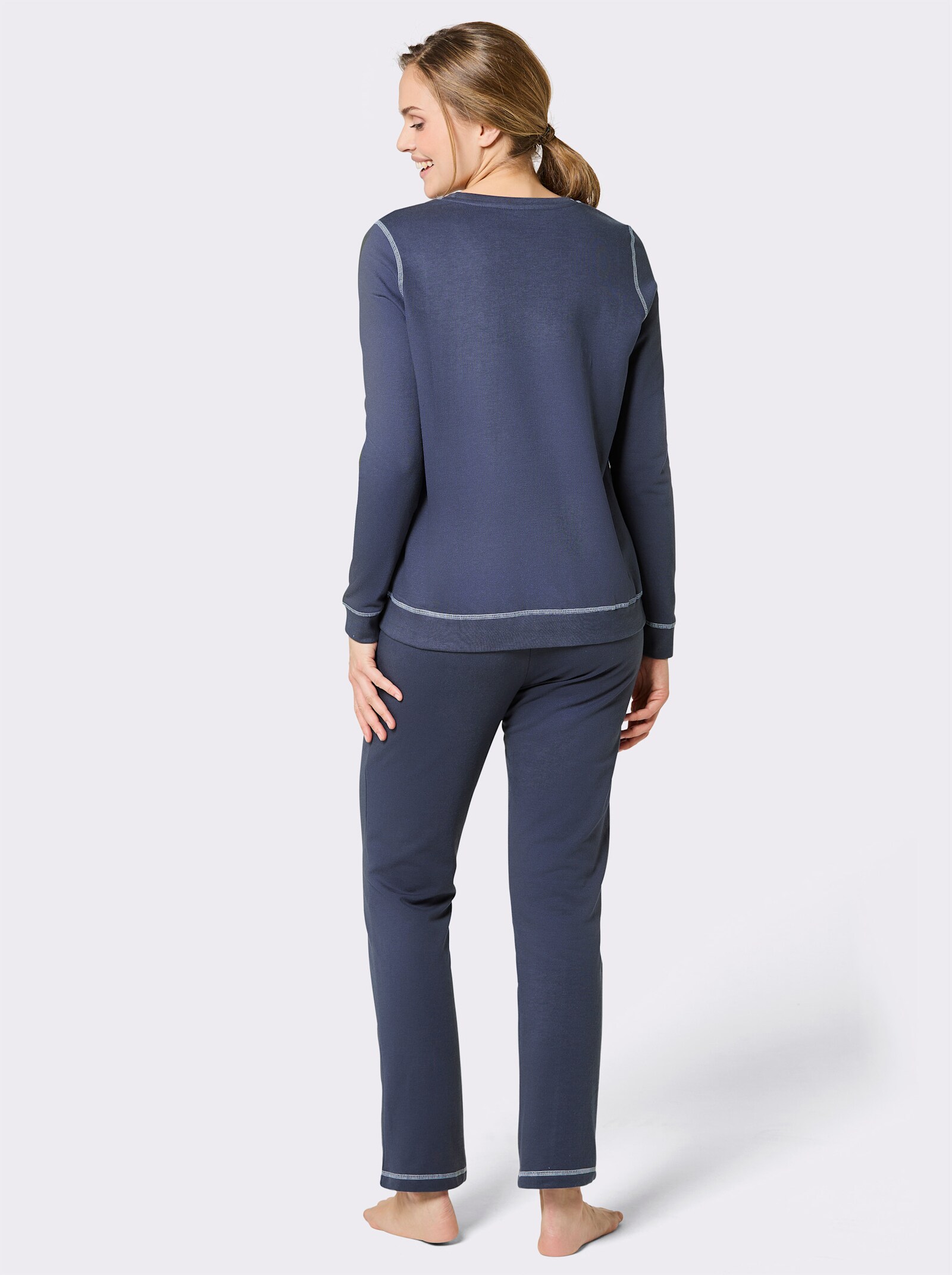 feel good Hausanzug mit Kontrastnähten - rauchblau-eisblau