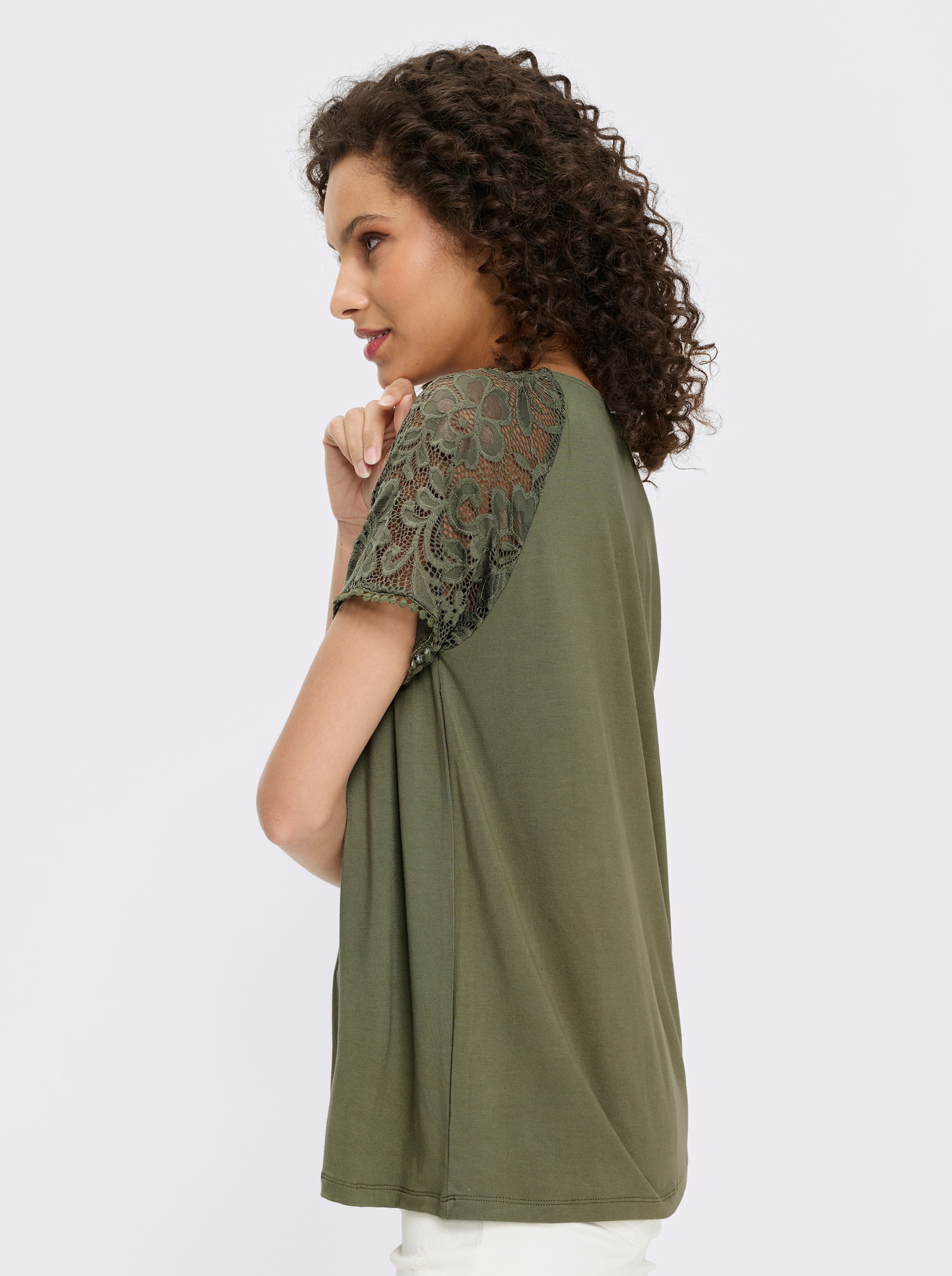 heine Kurzarmshirt mit Spitzen-Ärmeln - khaki