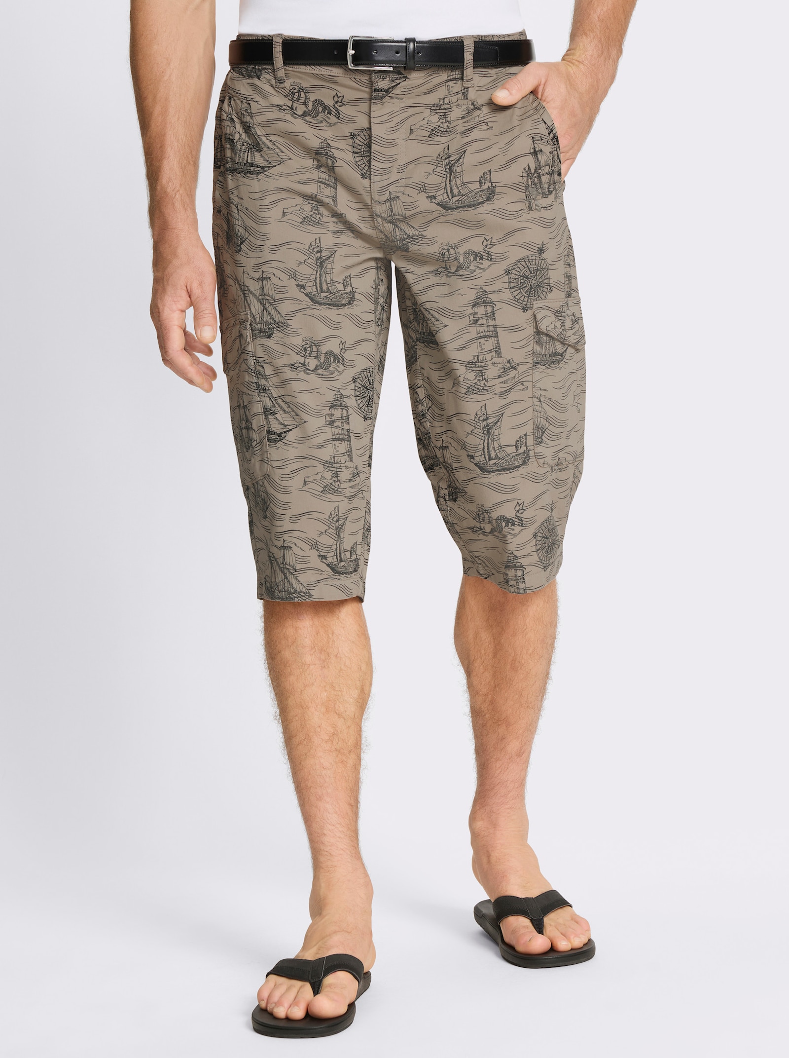 Bermudas mit Piratenschiff-Print, Twill - schlamm-bedruckt