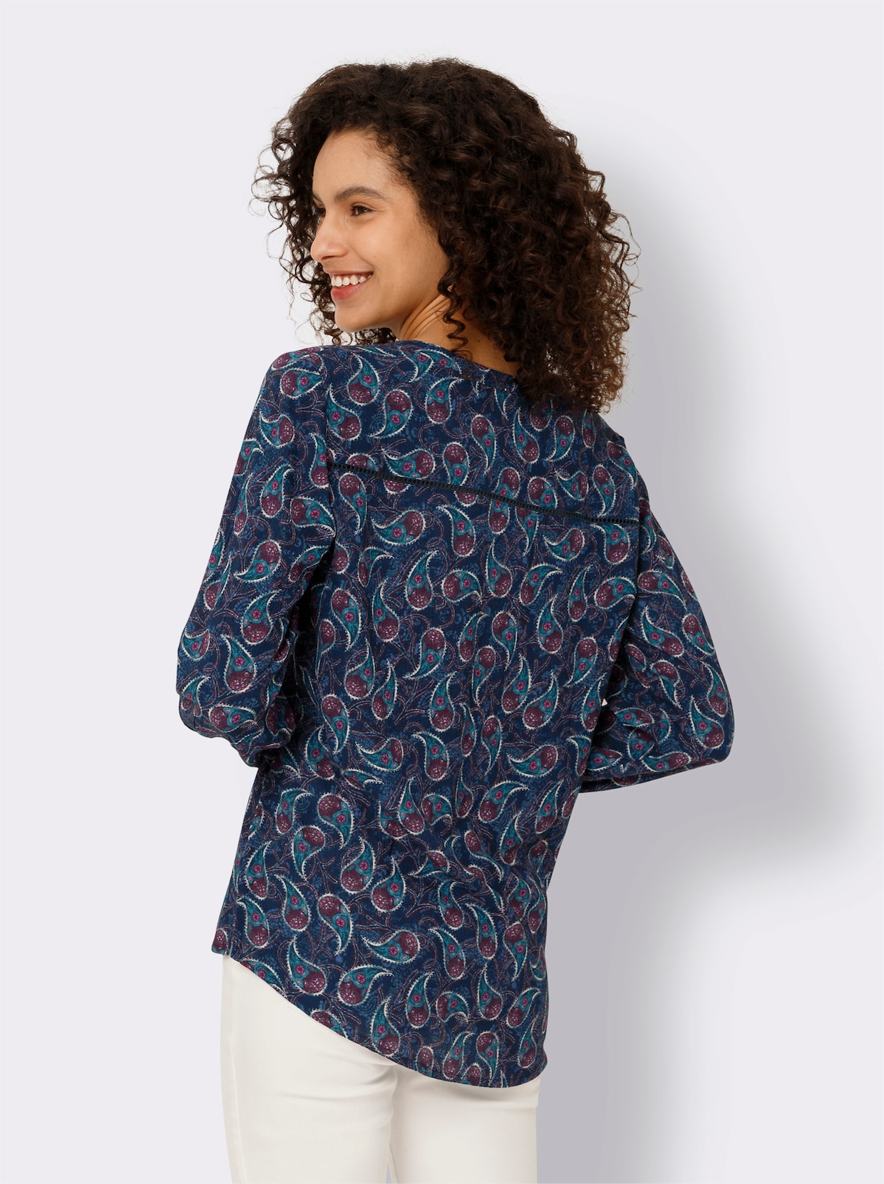 heine Blouse met lange mouwen - donkerblauw/roze bedrukt