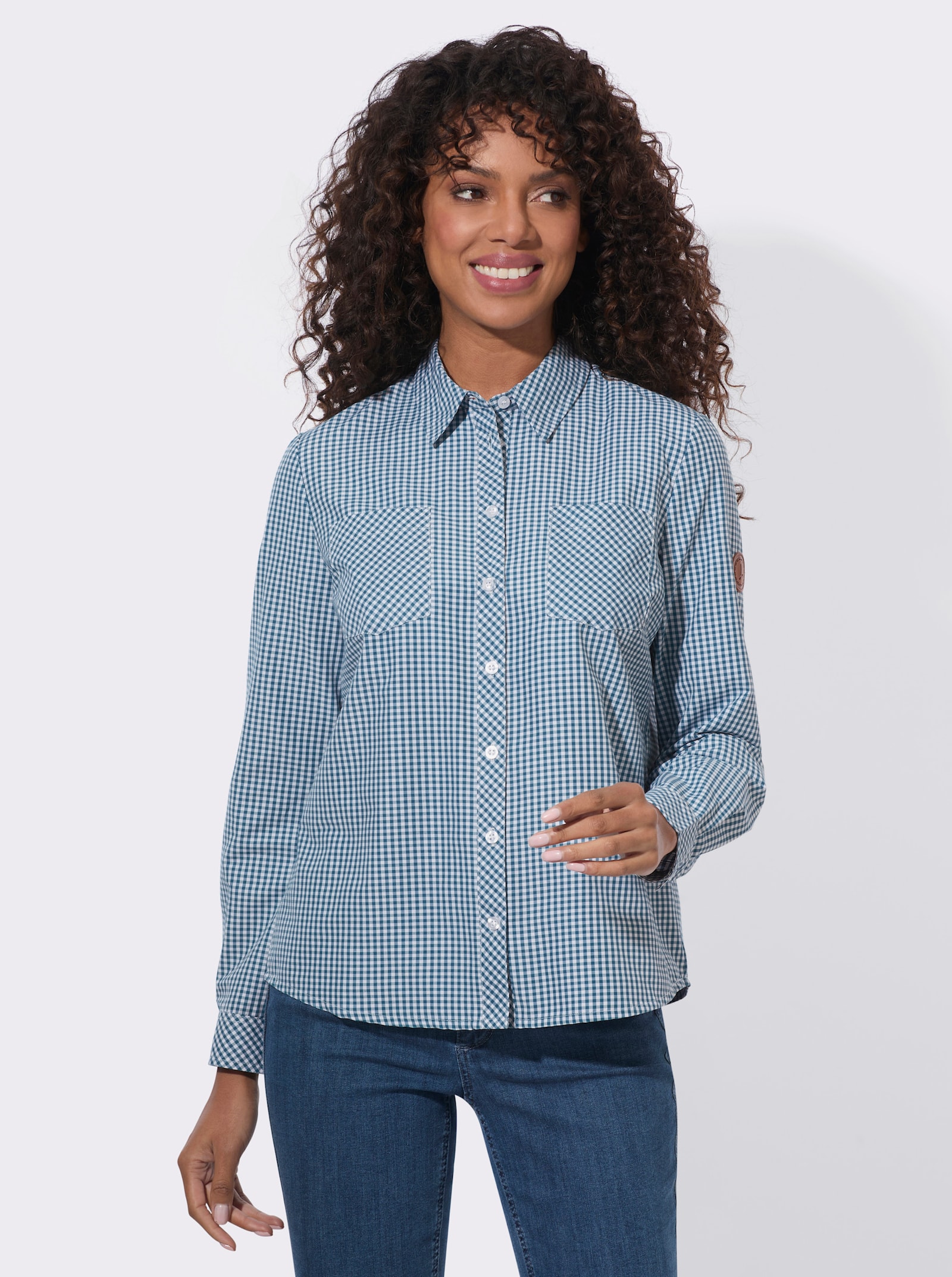  Karobluse mit Brusttaschen - topas-weiß-kariert