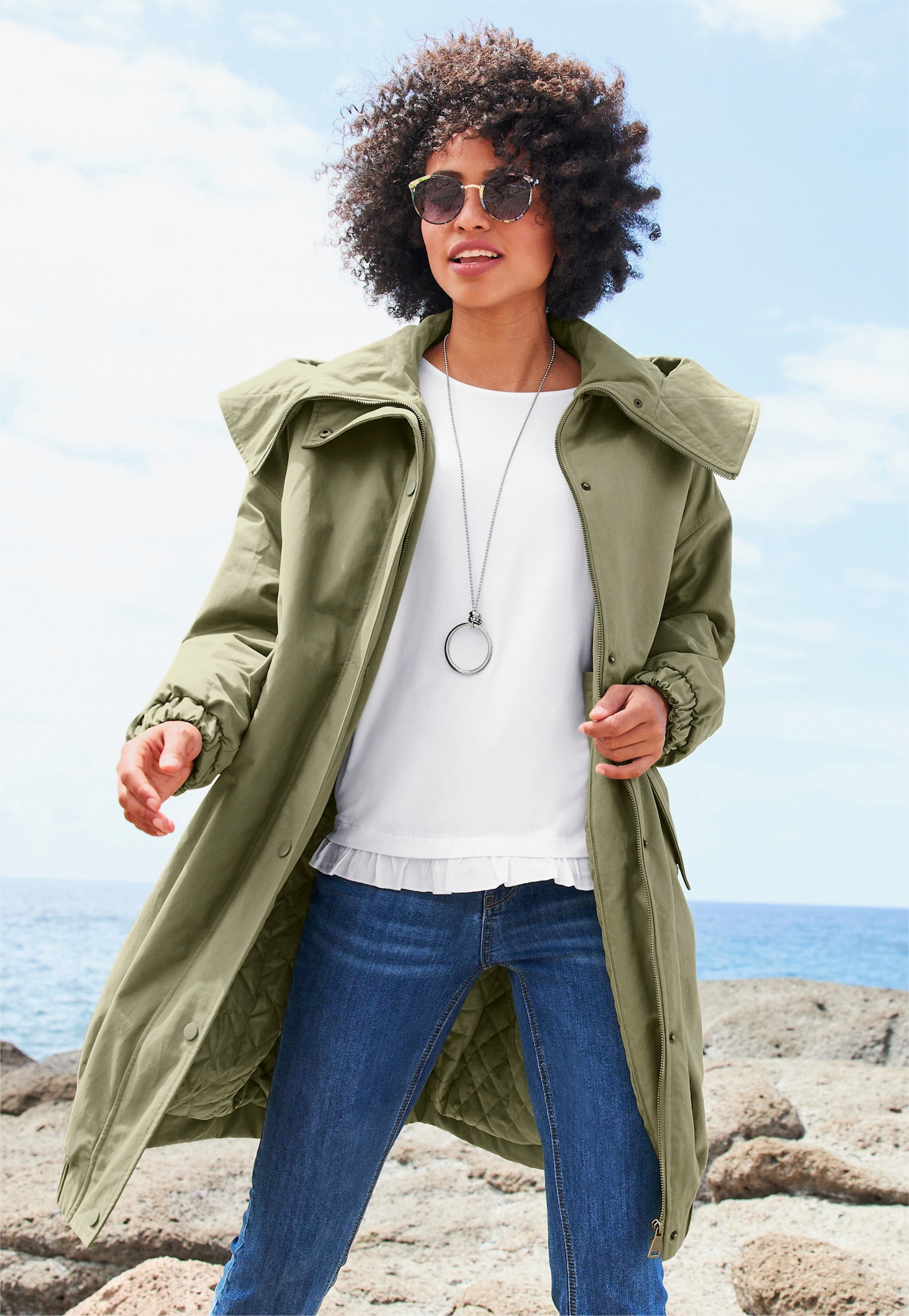 heine Wintermantel mit integrierter Kapuze - khaki