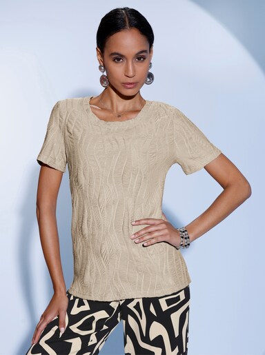 Rundhalsshirt mit Jacquard-Struktur - sand