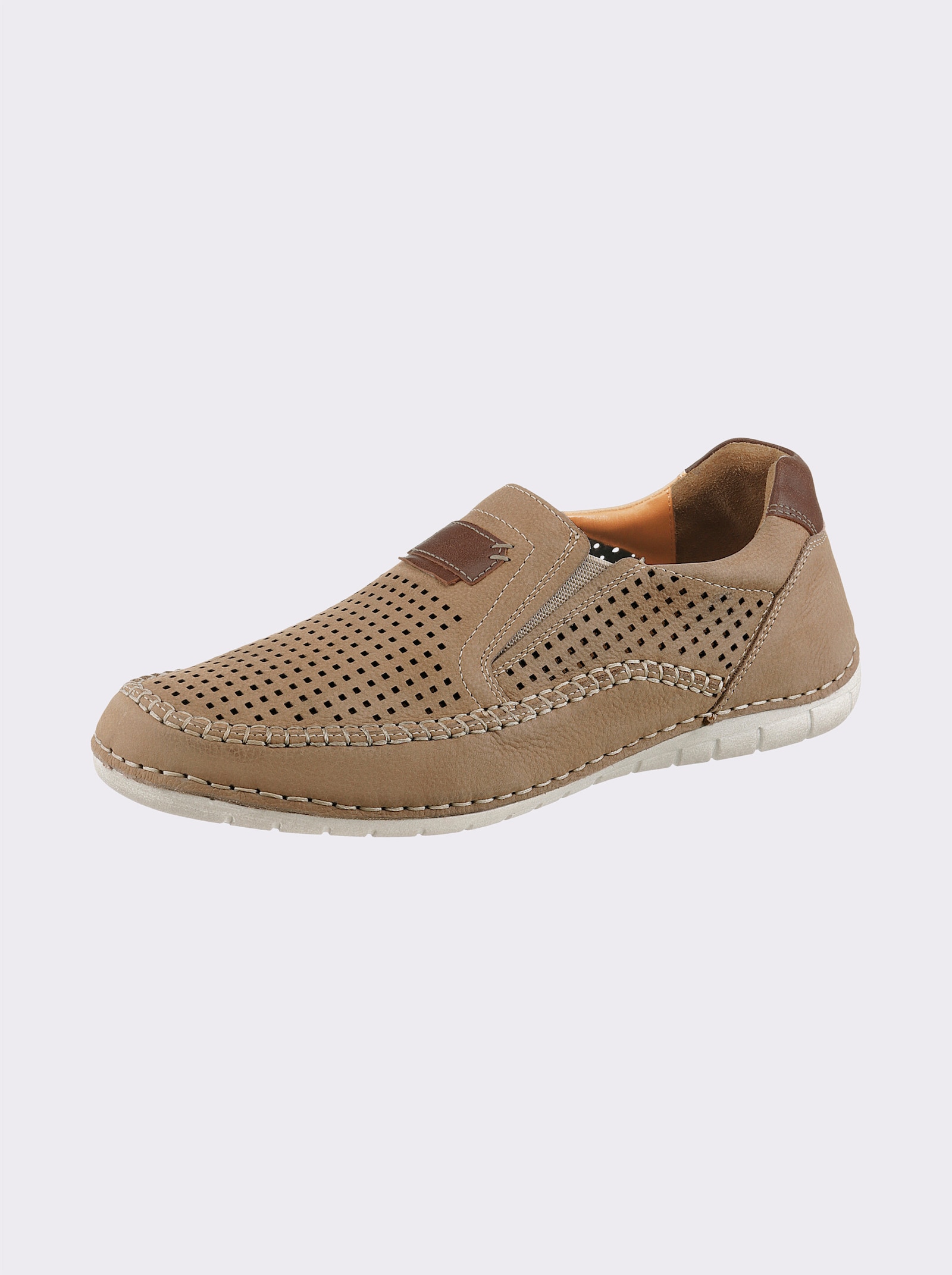 Naturläufer Slipper aus Nubukleder, mit Perforation - sand