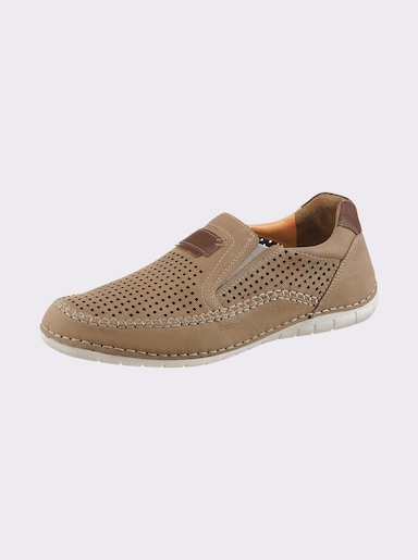 Naturläufer Slipper aus Nubukleder, mit Perforation - sand