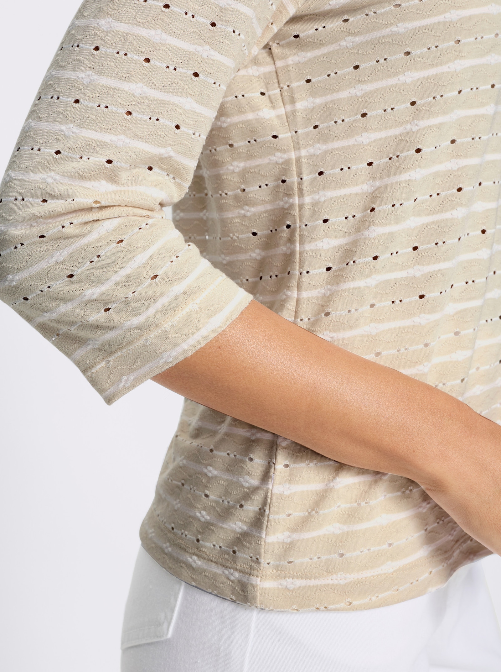 3/4-Arm-Shirt , zweifarbig - ecru-sand-gemustert