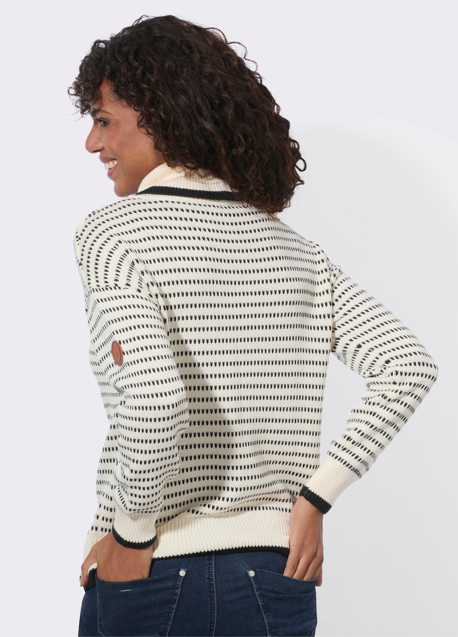 Rollkragenpullover mit Ringeln - champagner-schwarz-gemustert