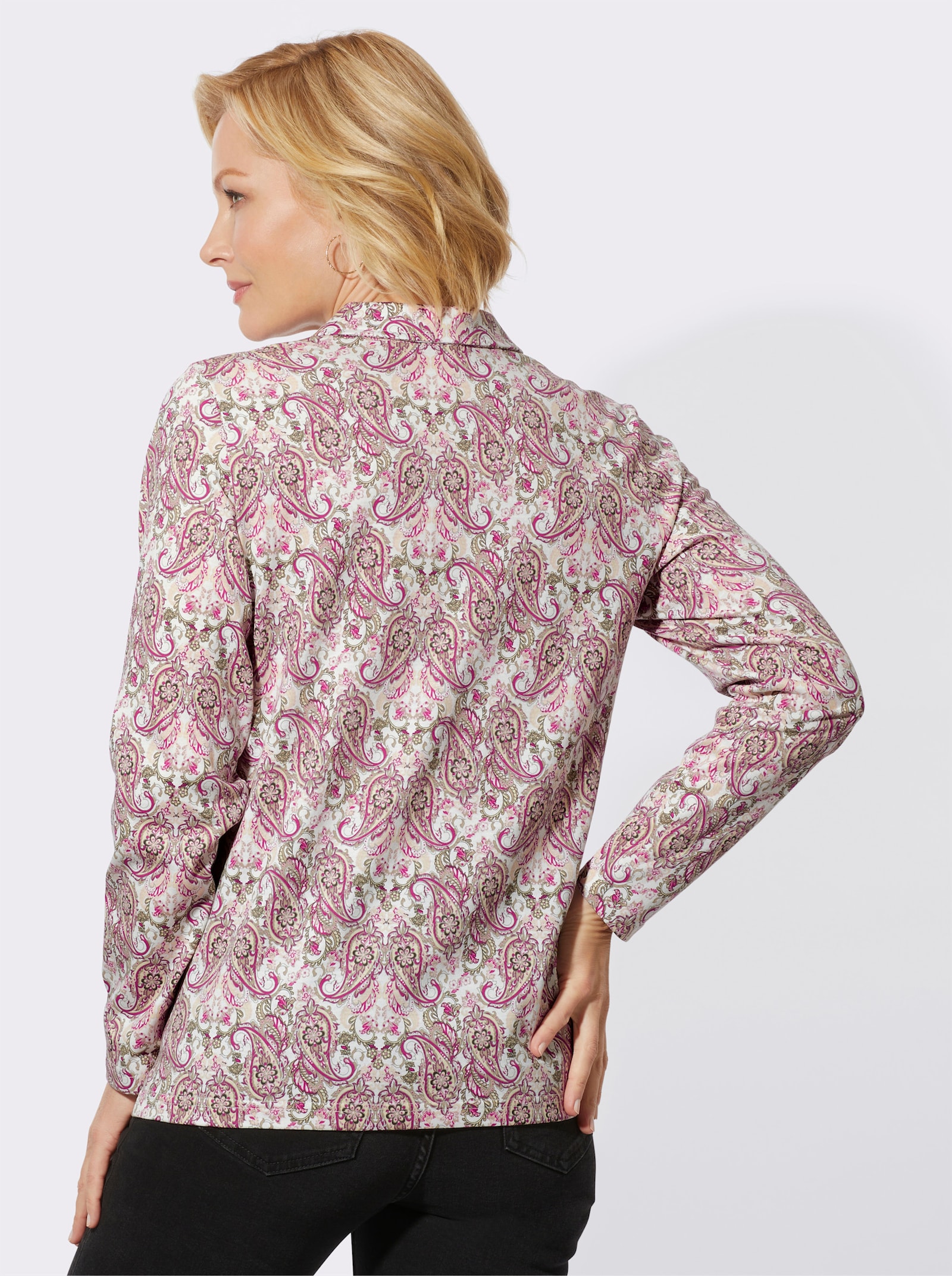 Poloshirt van single-jerseykwaliteit met lange mouwen - sesam/roze bedrukt