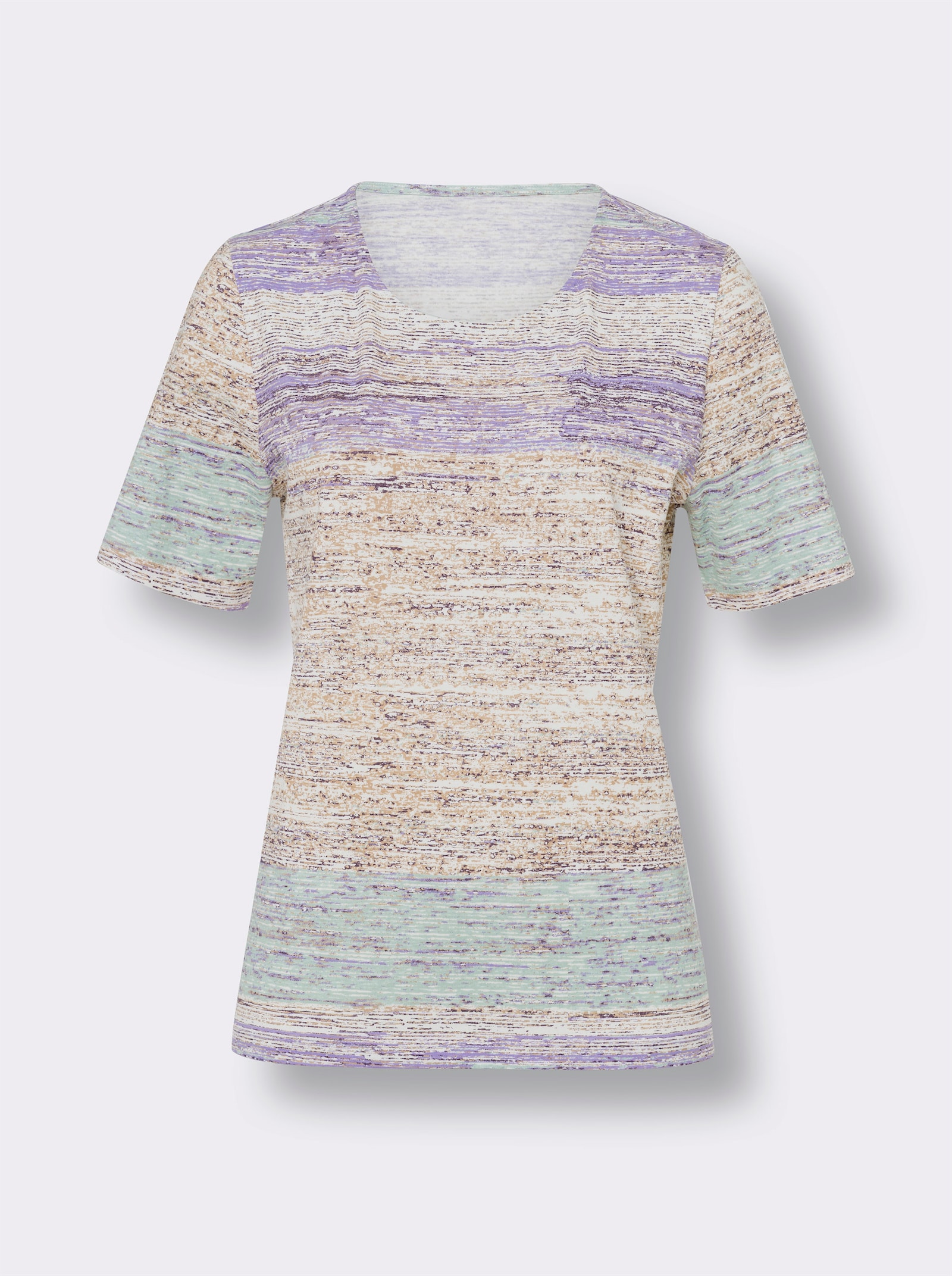 Kurzarmshirt in Melange-Optik - ecru-kalkmint-bedruckt