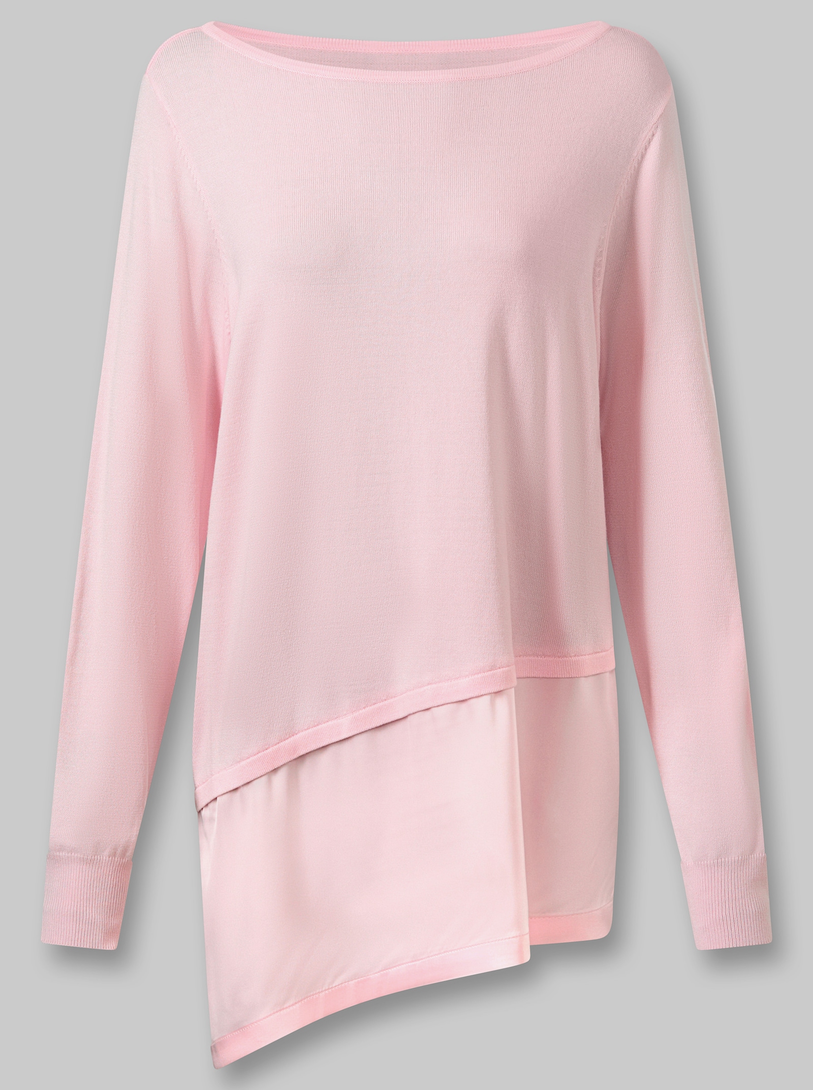 heine Longpullover mit Bluseneinsatz aus Satin - hellrosé