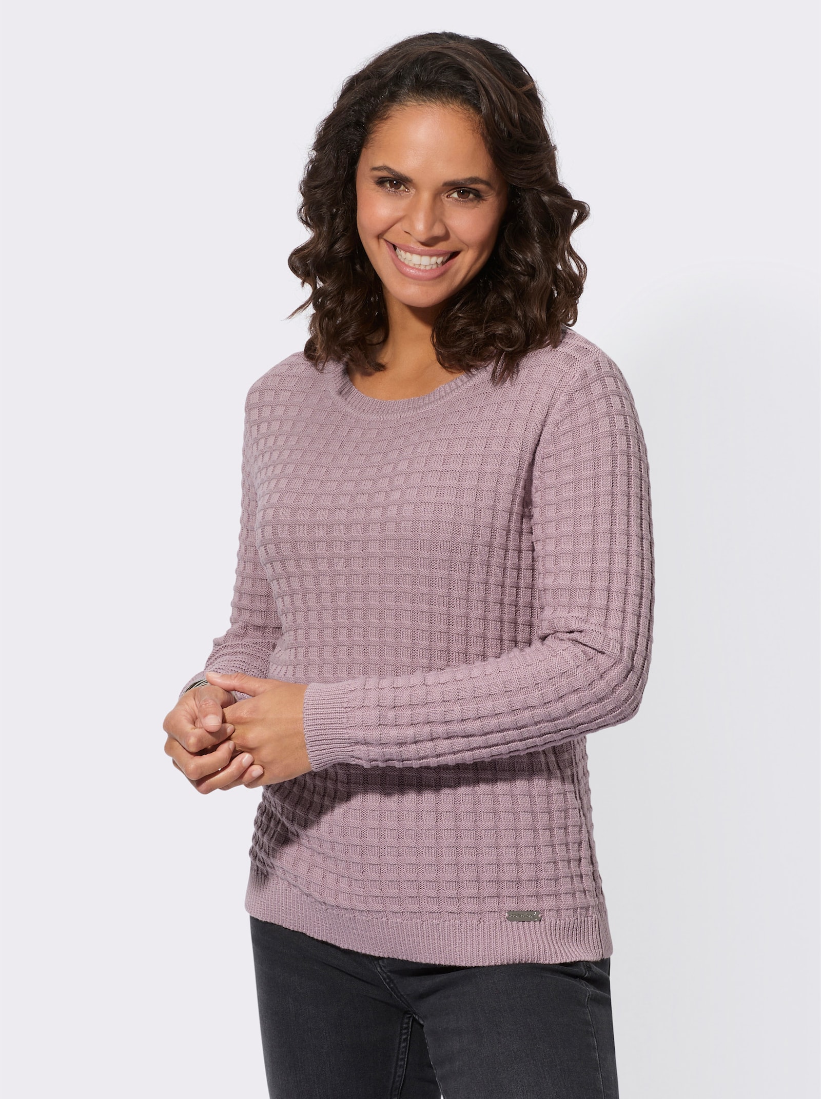 Langarm-Pullover mit Waffel-Struktur - mauve