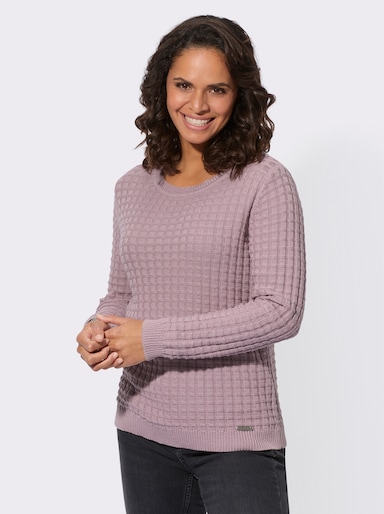 Langarm-Pullover mit Waffel-Struktur - mauve