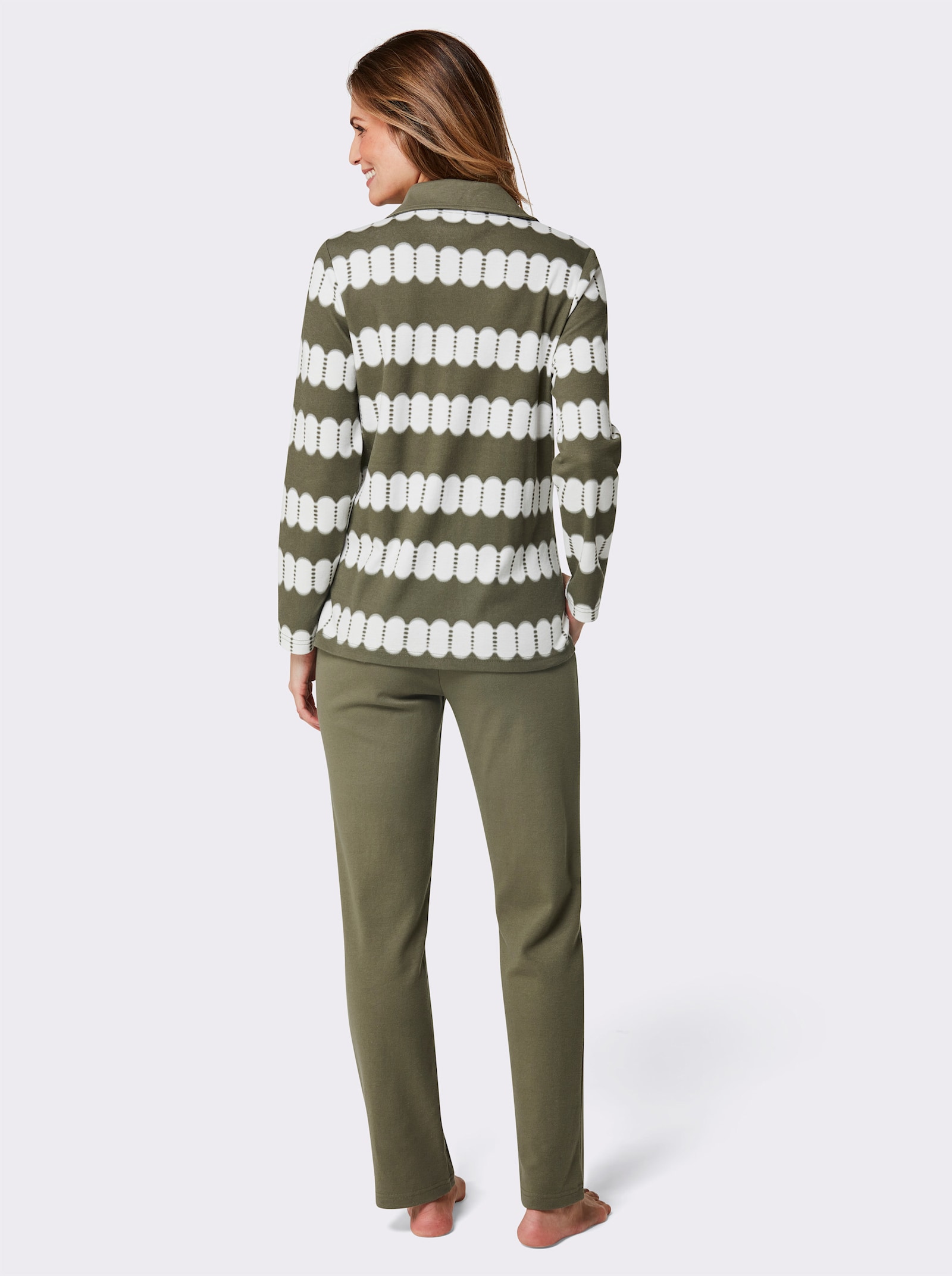 feel good Hausanzug mit 2 Taschen - khaki-ecru-bedruckt