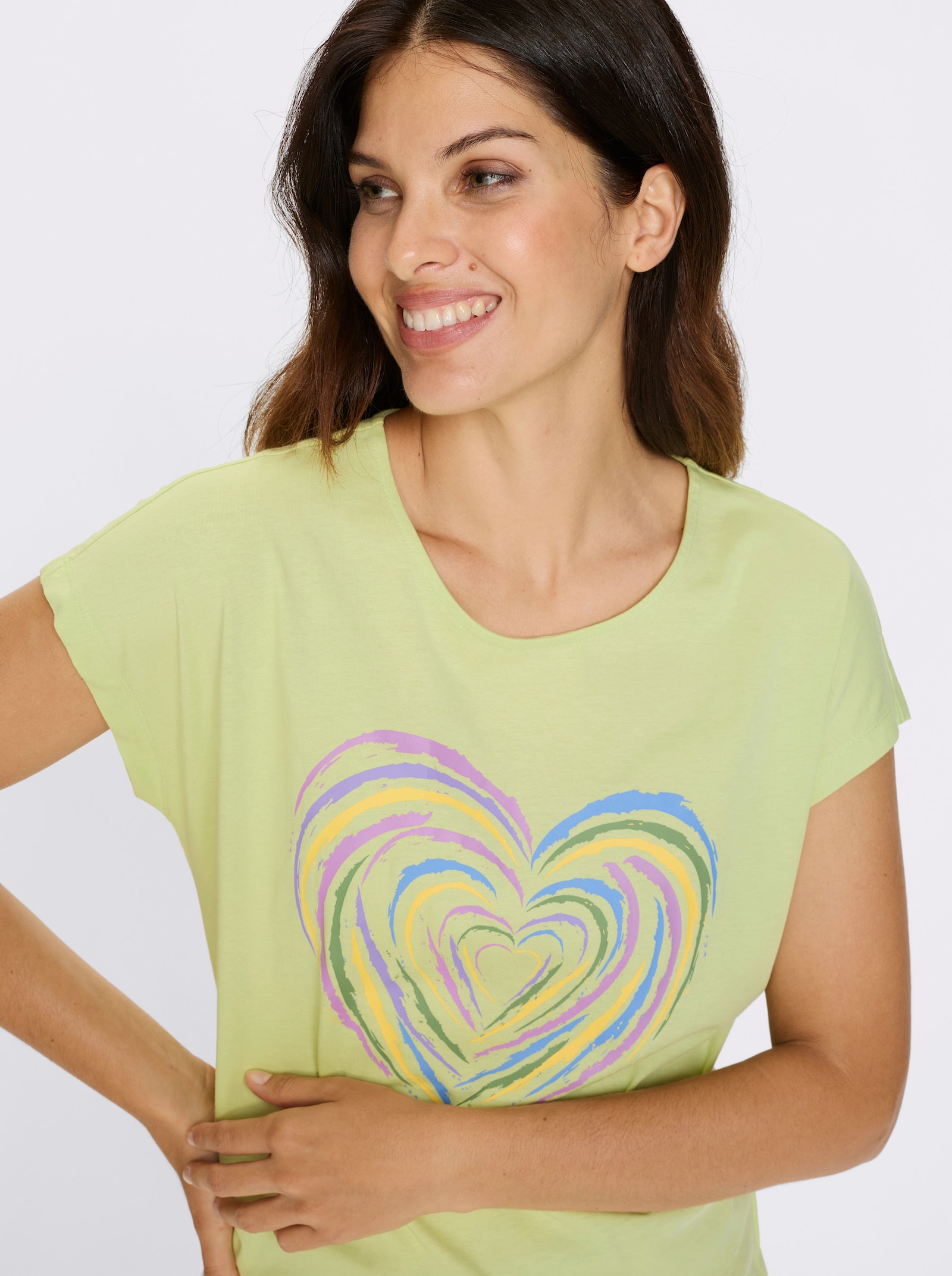 Shirt met korte mouwen en hartmotief - pistache/orchidee