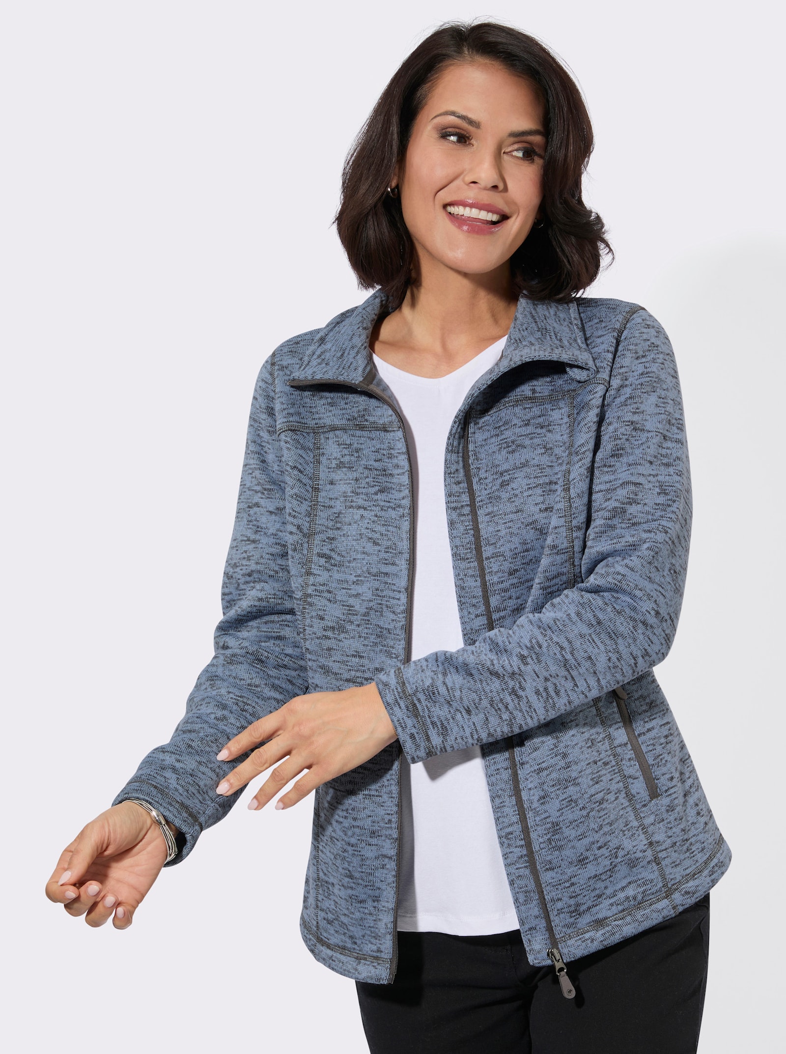 Strickfleece-Jacke mit Teilungsnähten - bleu-meliert
