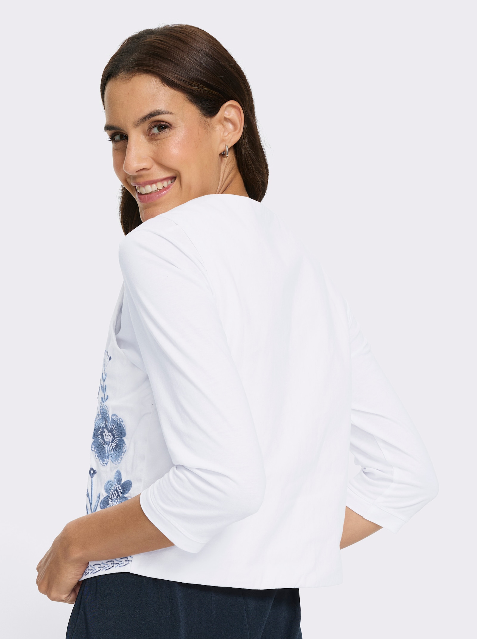 Jeansweste mit Hakenverschluss - weiß-bleu-gemustert