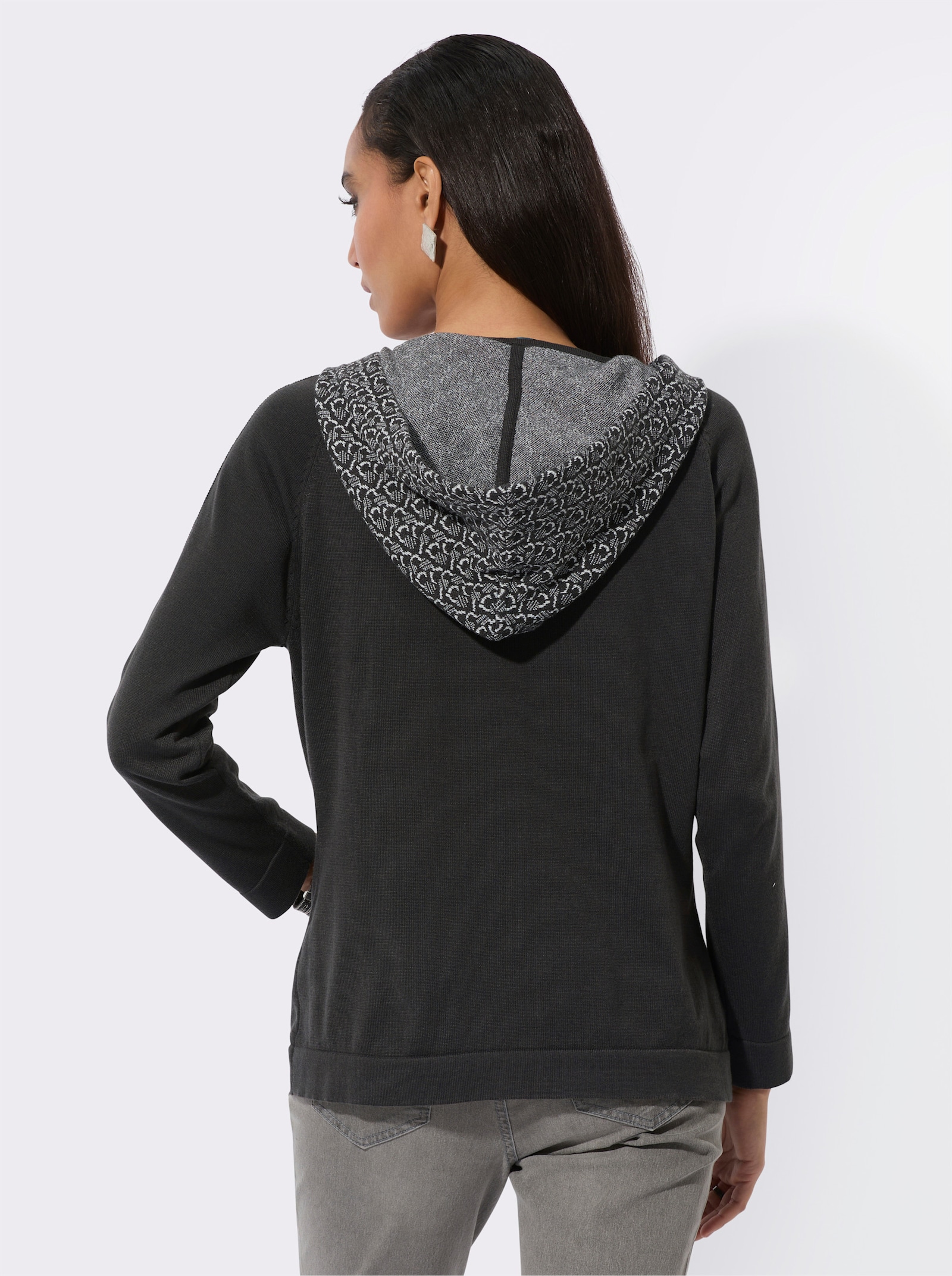 Kapuzenpullover mit hochwertiger Viskose - graphit-ecru-gemustert