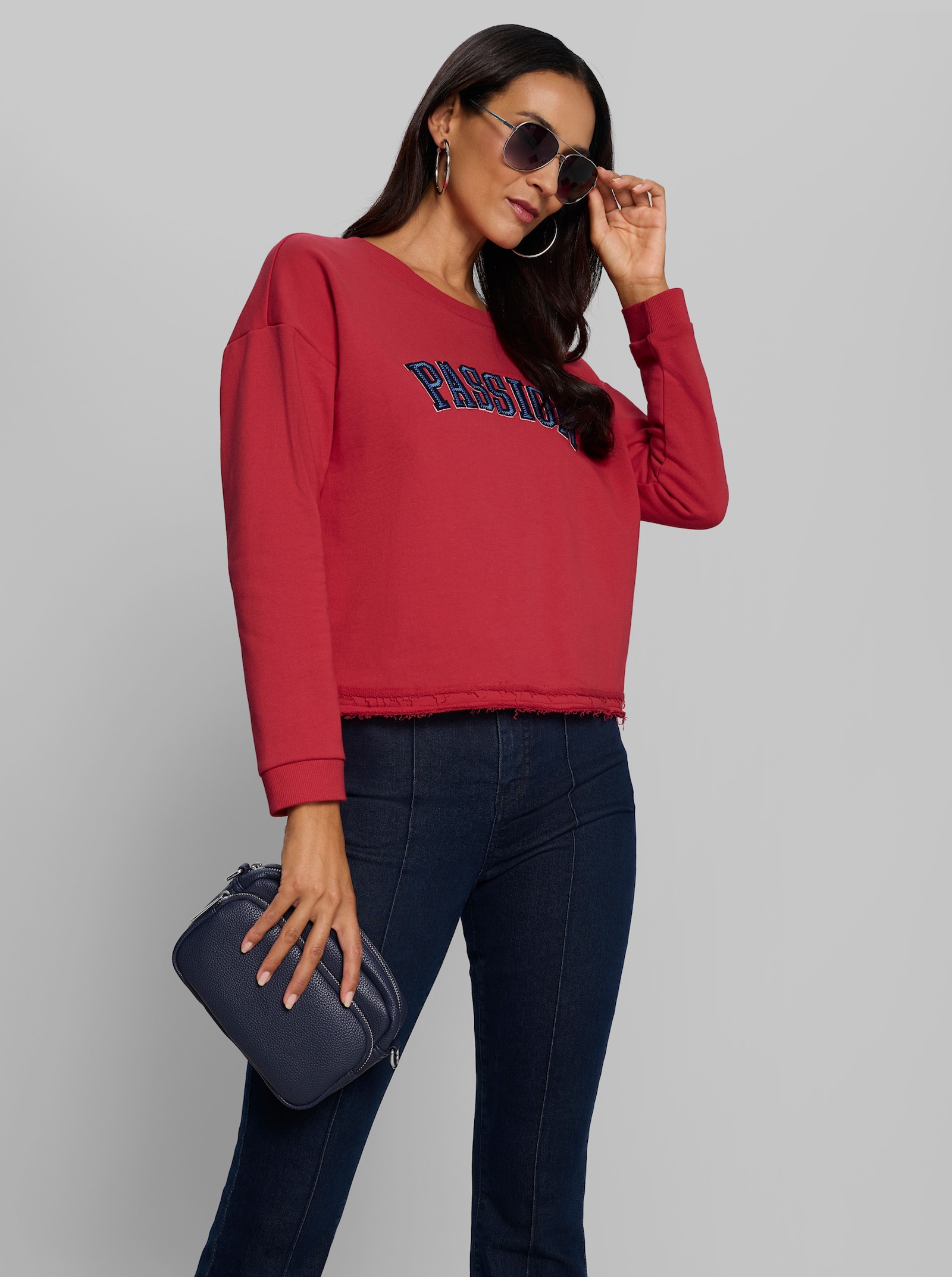 heine Sweater mit Schriftzug-Stickerei - erdbeere