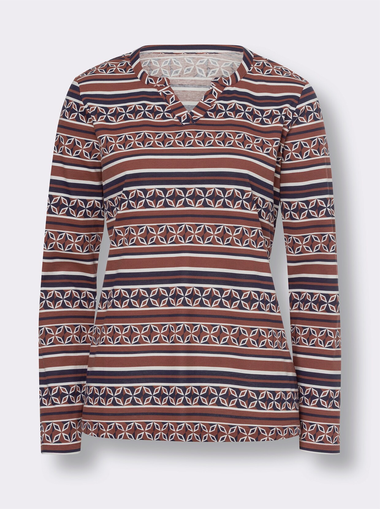 heine Shirt met lange mouwen - marine/roodbruin bedrukt
