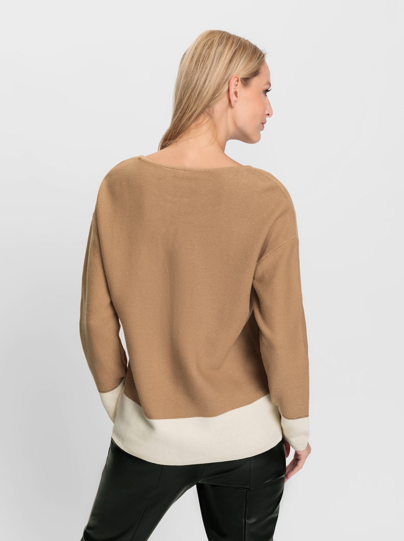 heine Gebreide pullover van puur katoen - champagne/camel gedessineerd