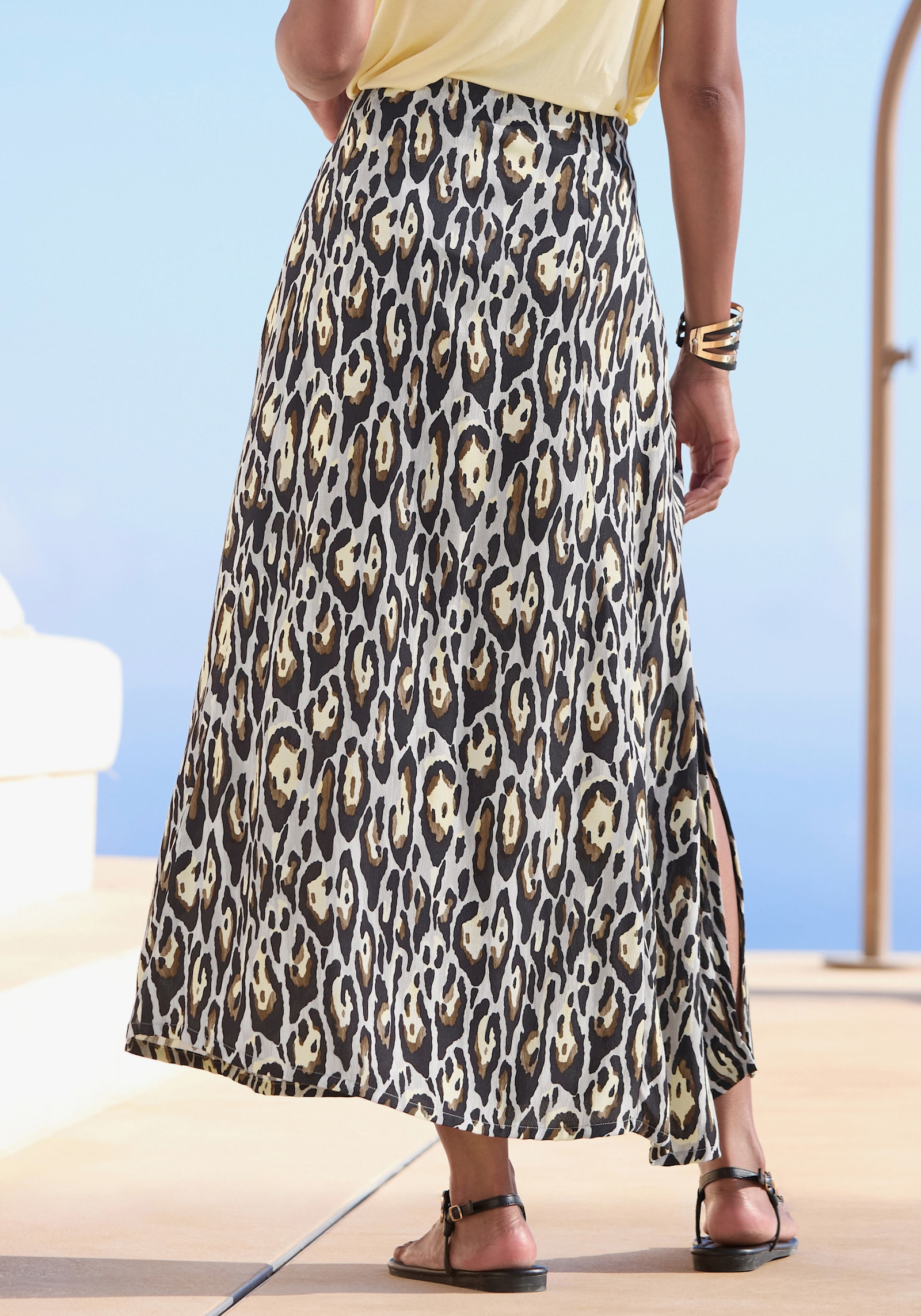 LASCANA Midirock - schwarz-grau-gelb bedruckt