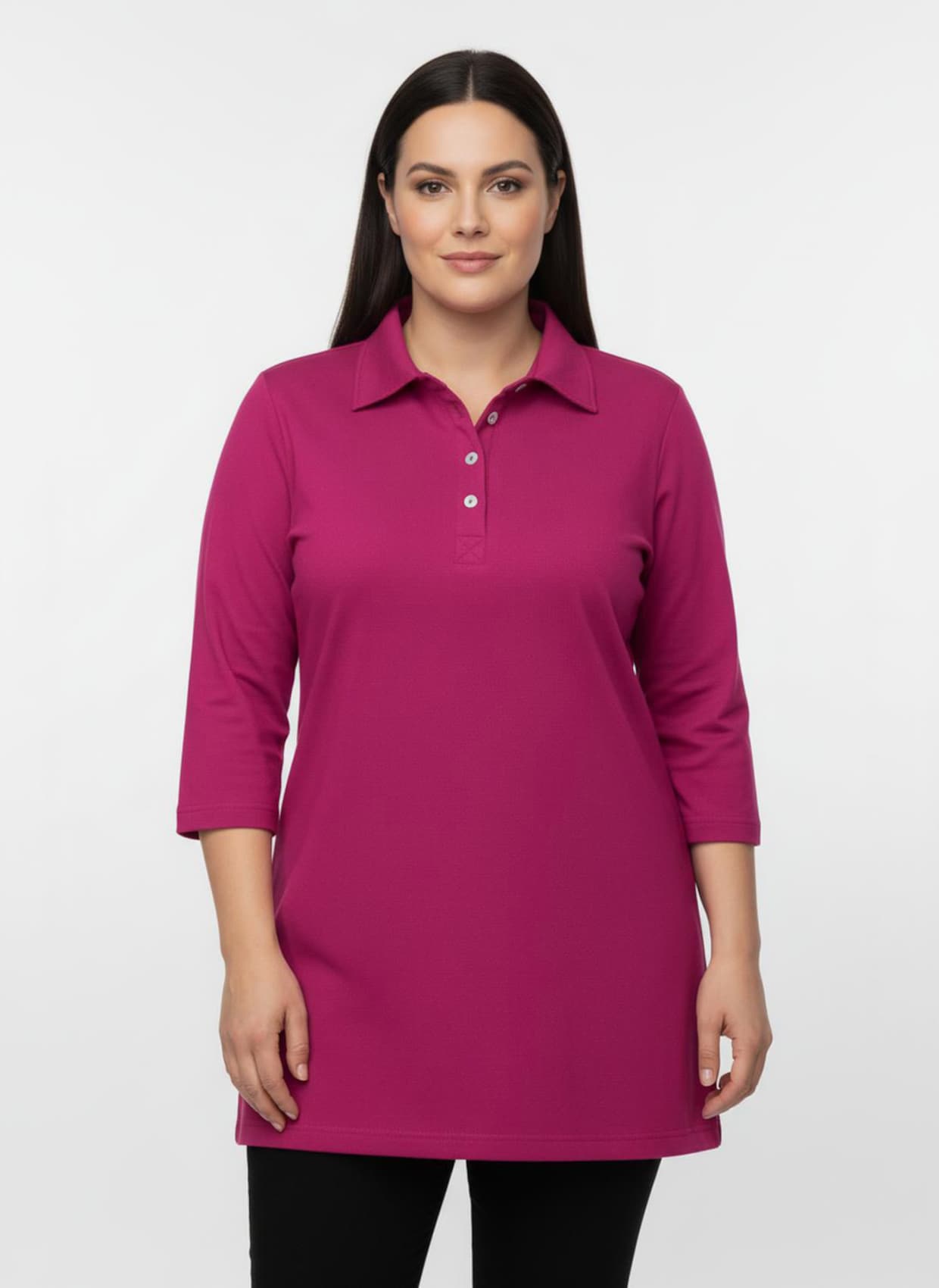 Longshirt mit kurzer Knopfleiste - pink