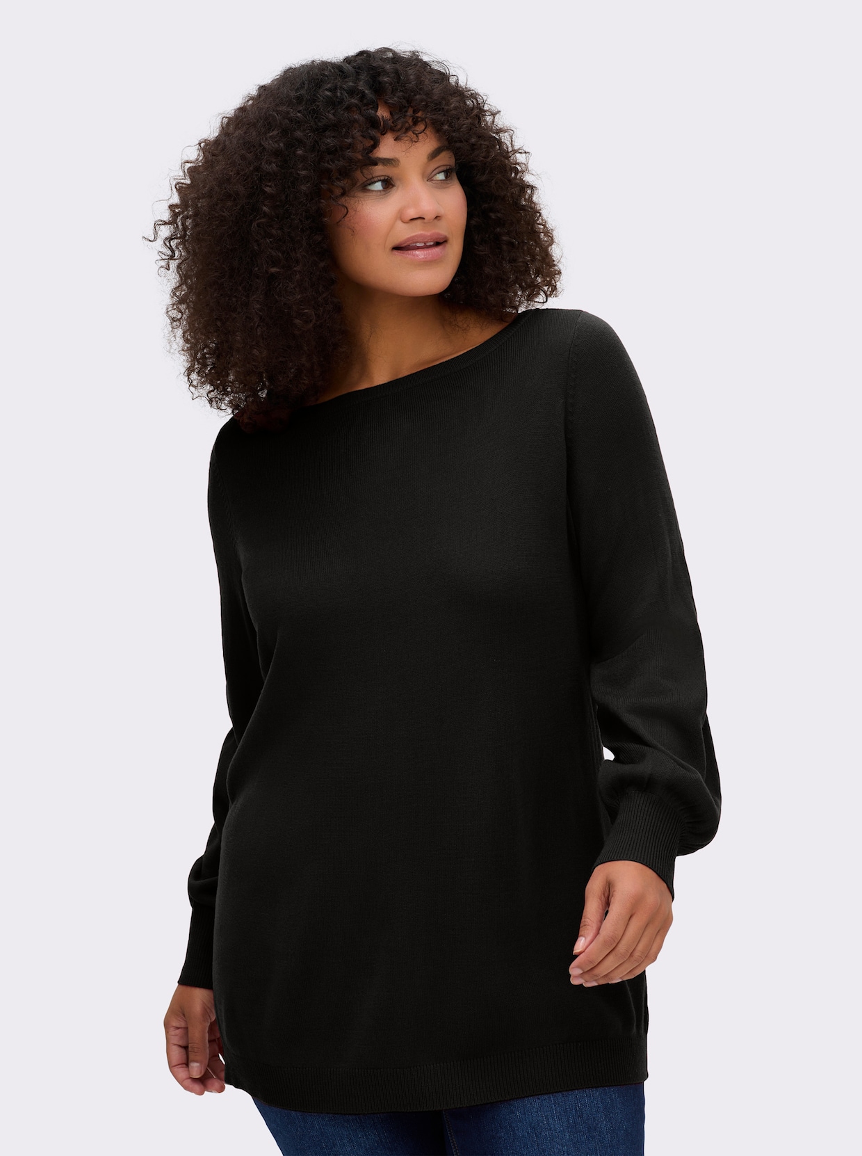 sheego Pullover mit U-Boot-Ausschnitt - schwarz