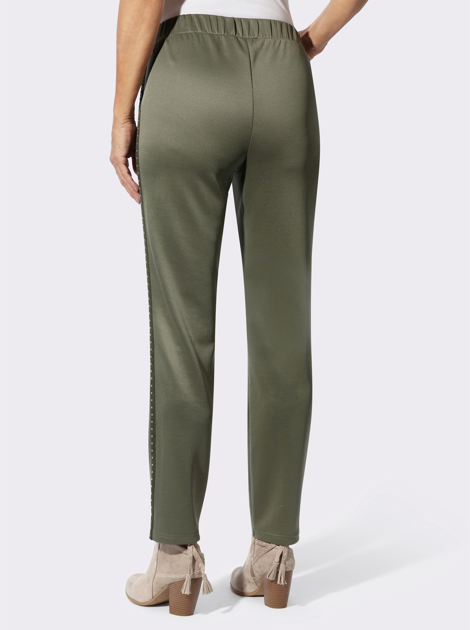 Jerseyhose mit Zierband an den Seitennähten - khaki