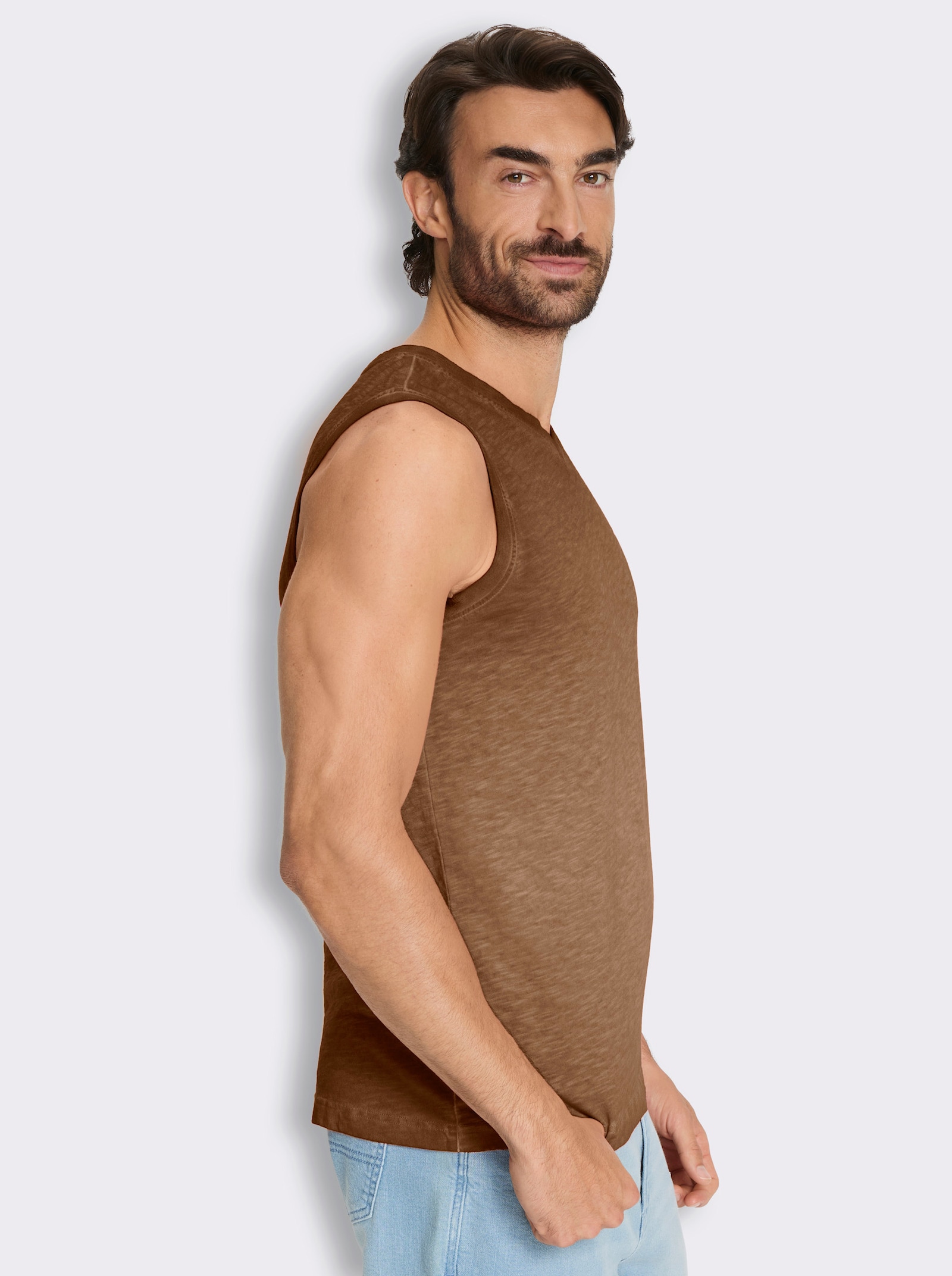 V-Shirt ärmellos, aus Baumwolle - braun