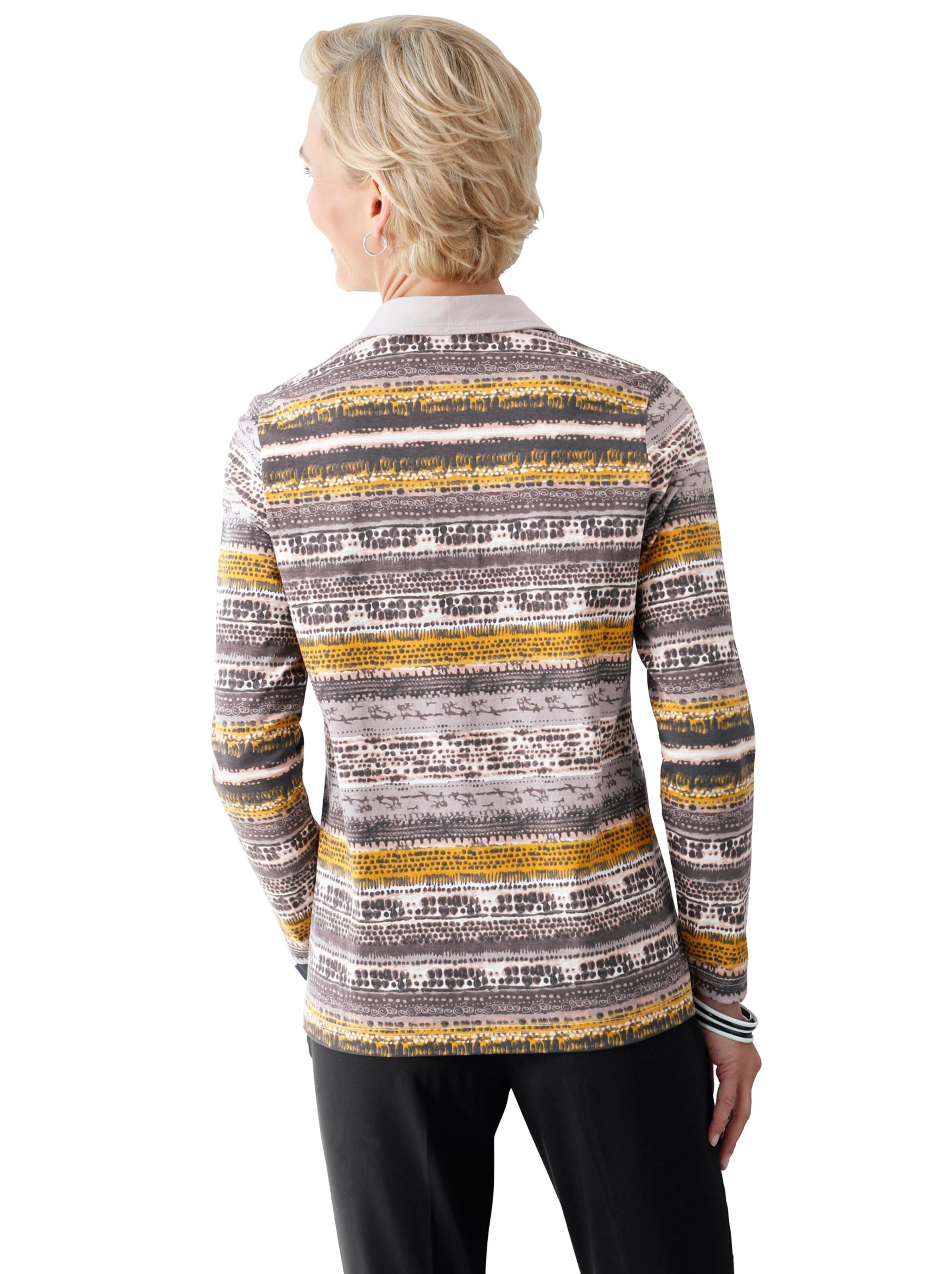 Poloshirt - curry-grau-geringelt