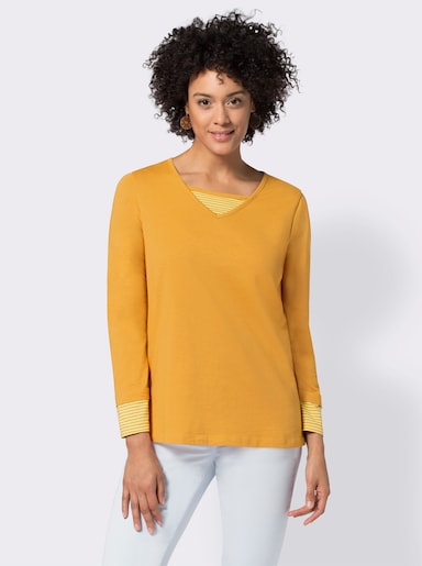 Langarmshirt mit garngefärbten Streifen - curry