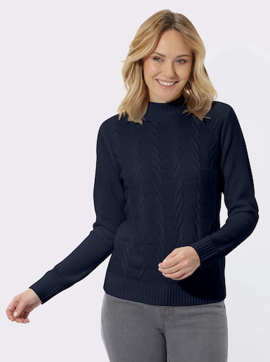 Stehkragenpullover mit Strukturmuster - marine