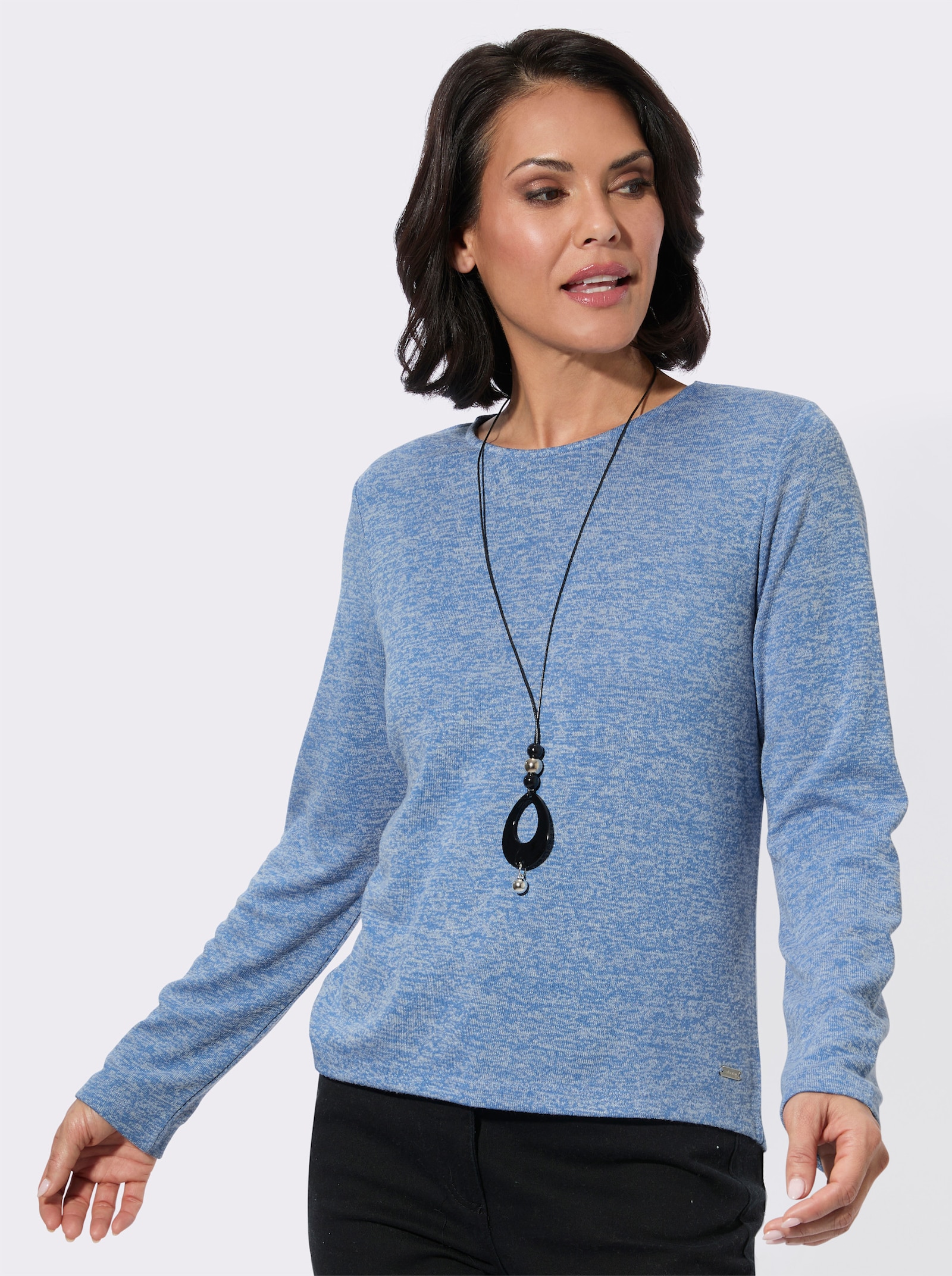 Rundhalsshirt in Melange-Qualität - mittelblau-meliert