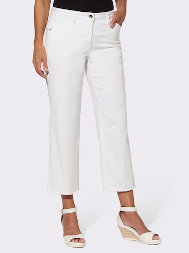 7/8-Jeans mit Fransen am Abschluss - weiß