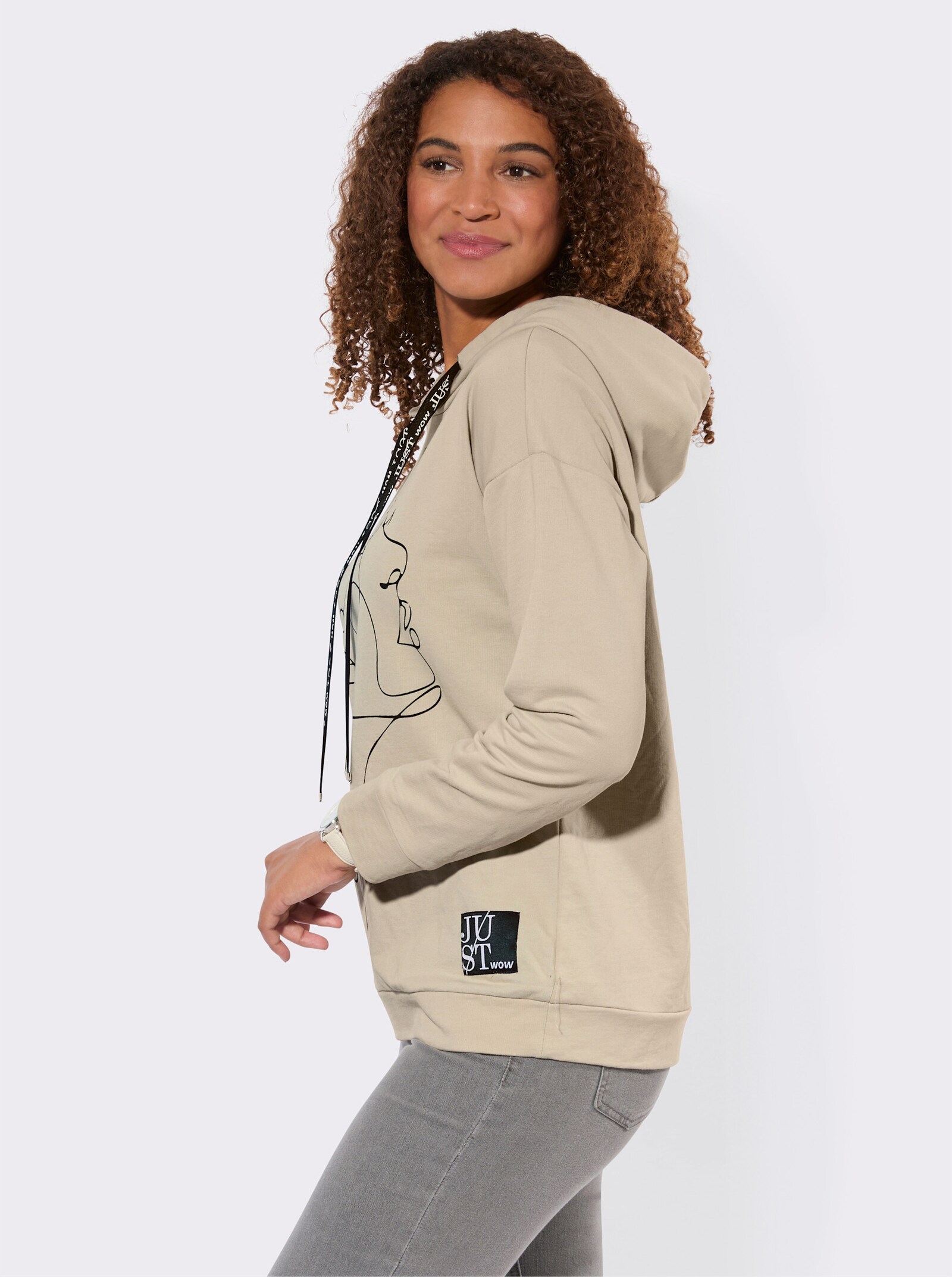 Kapuzensweatshirt mit Linien-Motiv - sand