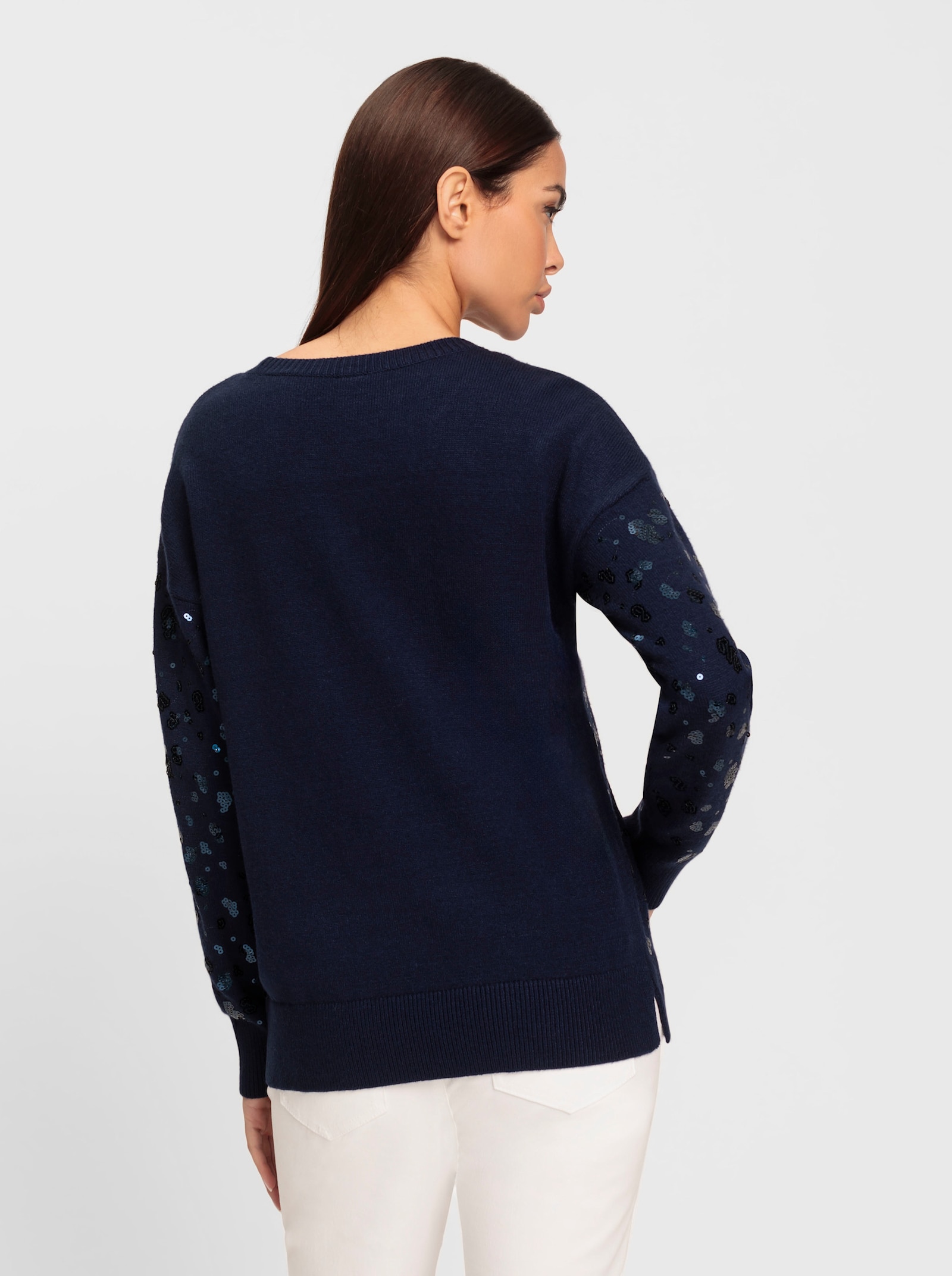 heine Langarm-Pullover mit Pailletten-Verzierung - marine-metallicfarben