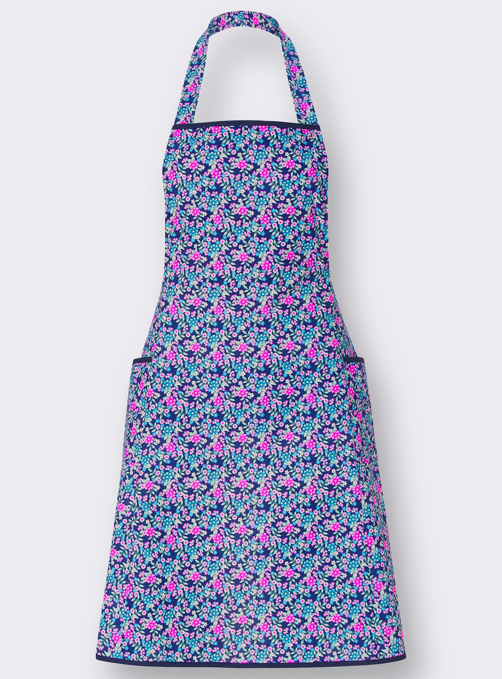Latzschürze mit Bindebändern - marine-geblümt
