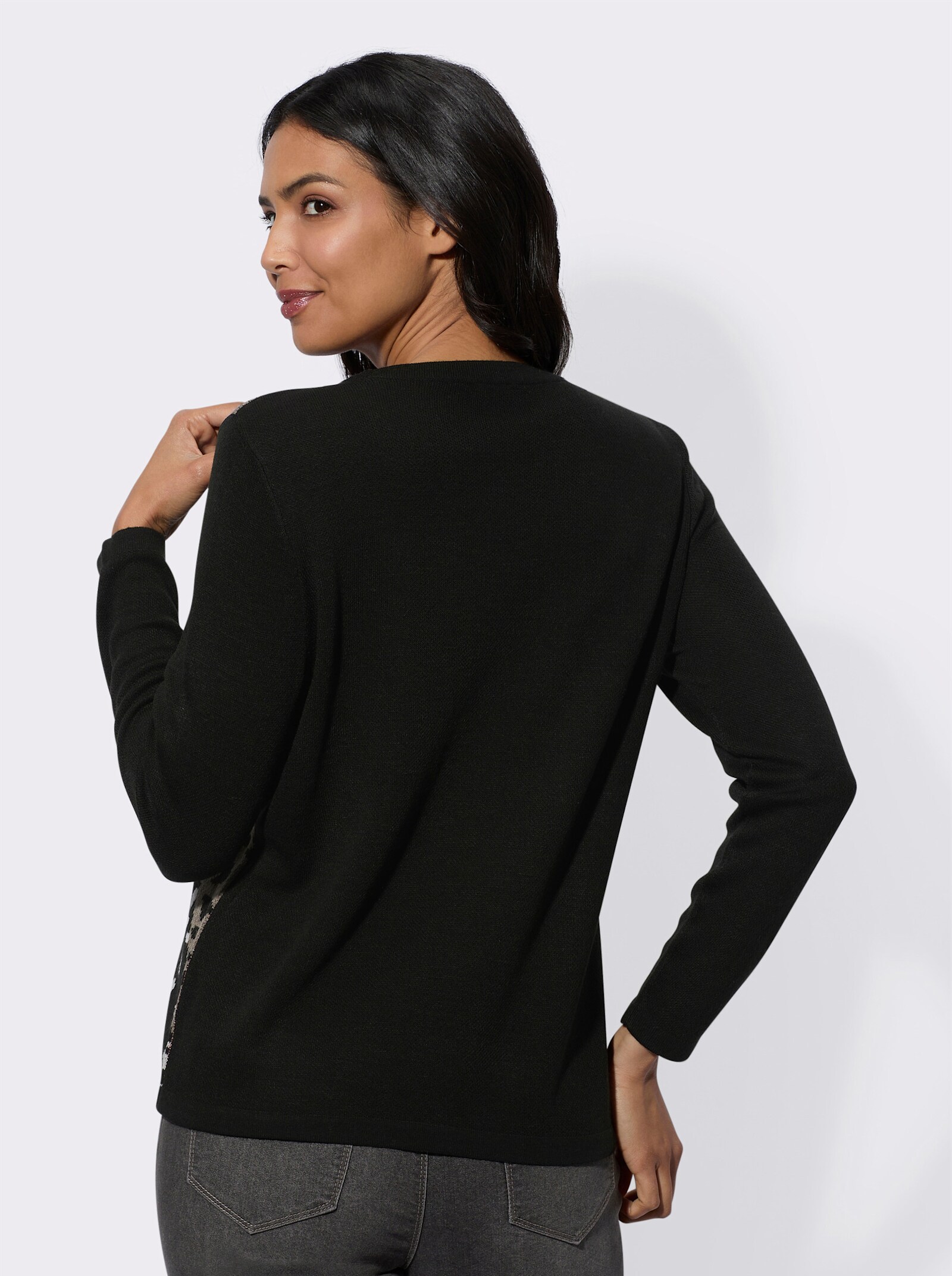 Pullover van jacquard met dierenprint voor - taupe/zwart gedessineerd