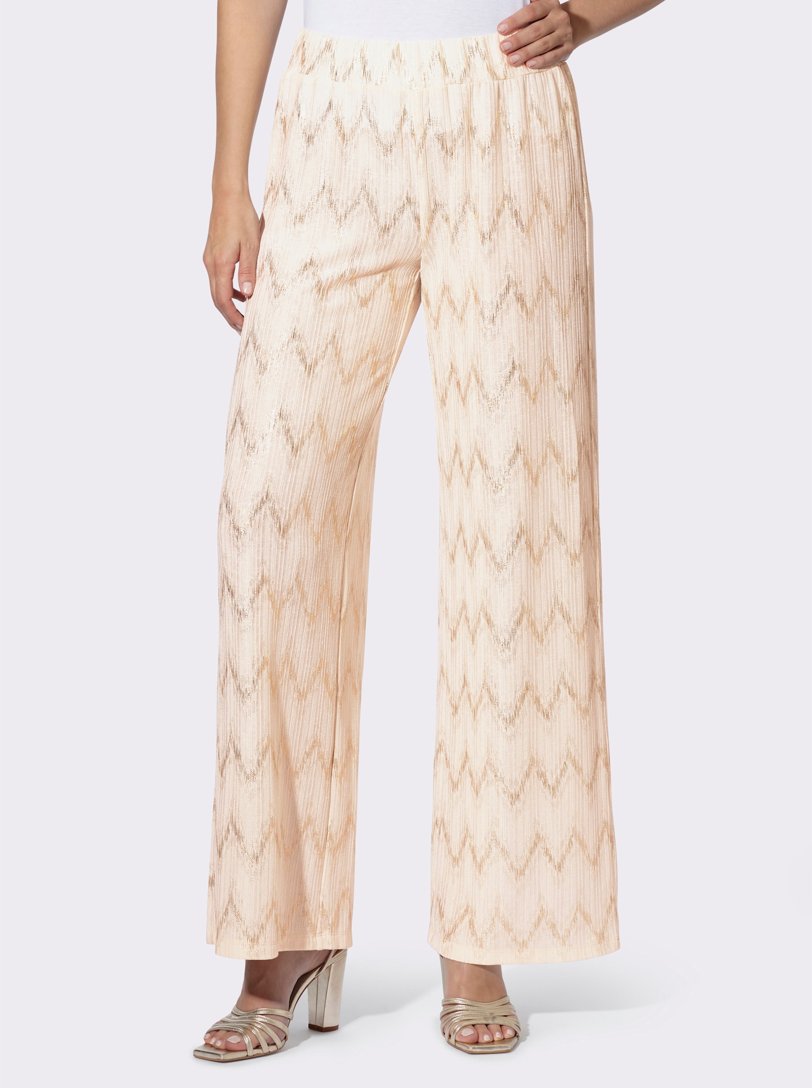 heine Schlupfhose mit glänzendem Zickzack-Muster - champagner-goldfarben-bedruckt