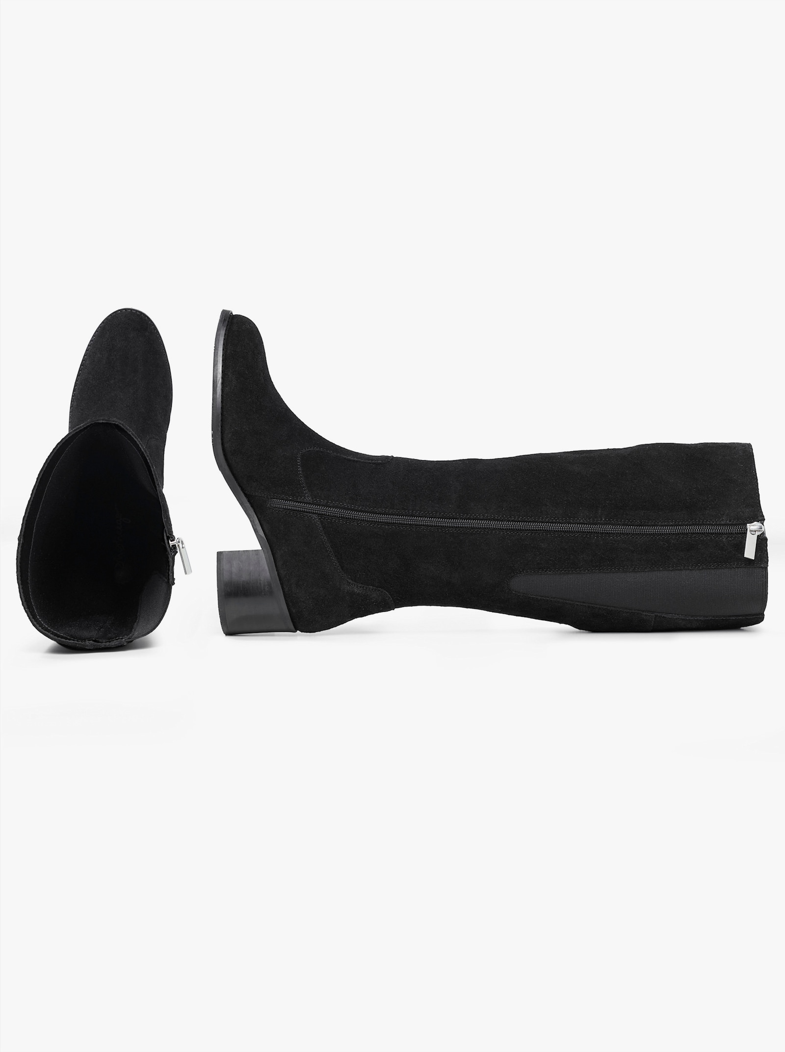 sheego Weitschaftstiefel mit Stretcheinsatz, aus Veloursleder - schwarz