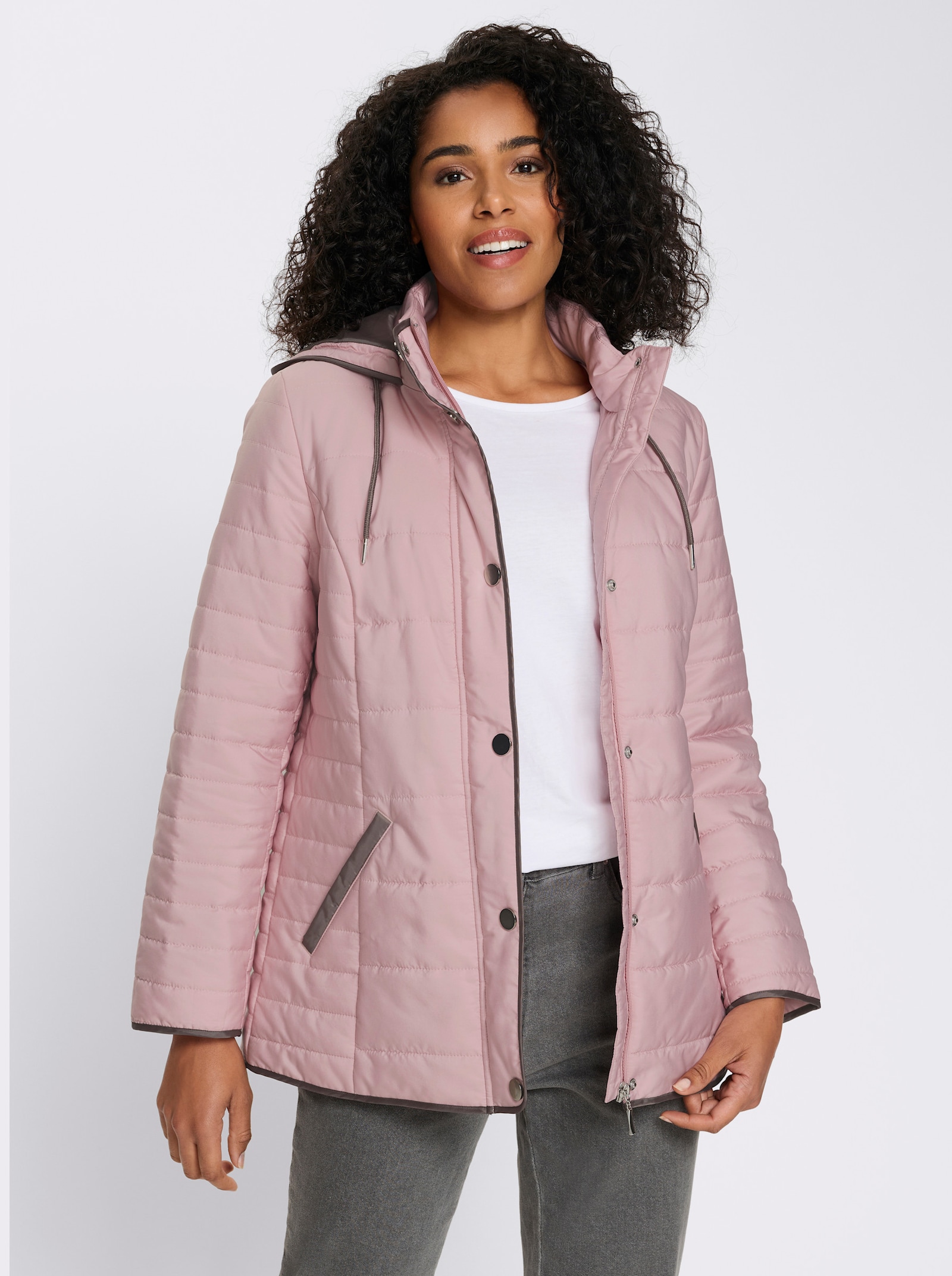 Steppjacke mit Kapuze und Stehkragen - hortensie