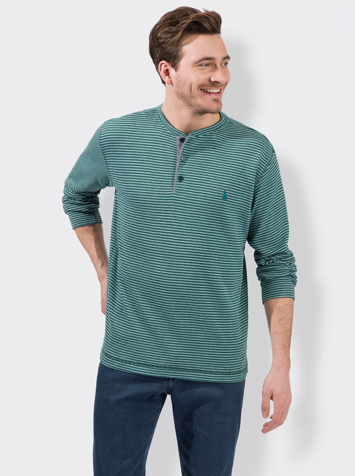 Catamaran Langarm-Shirt - grün-grau-gestreift
