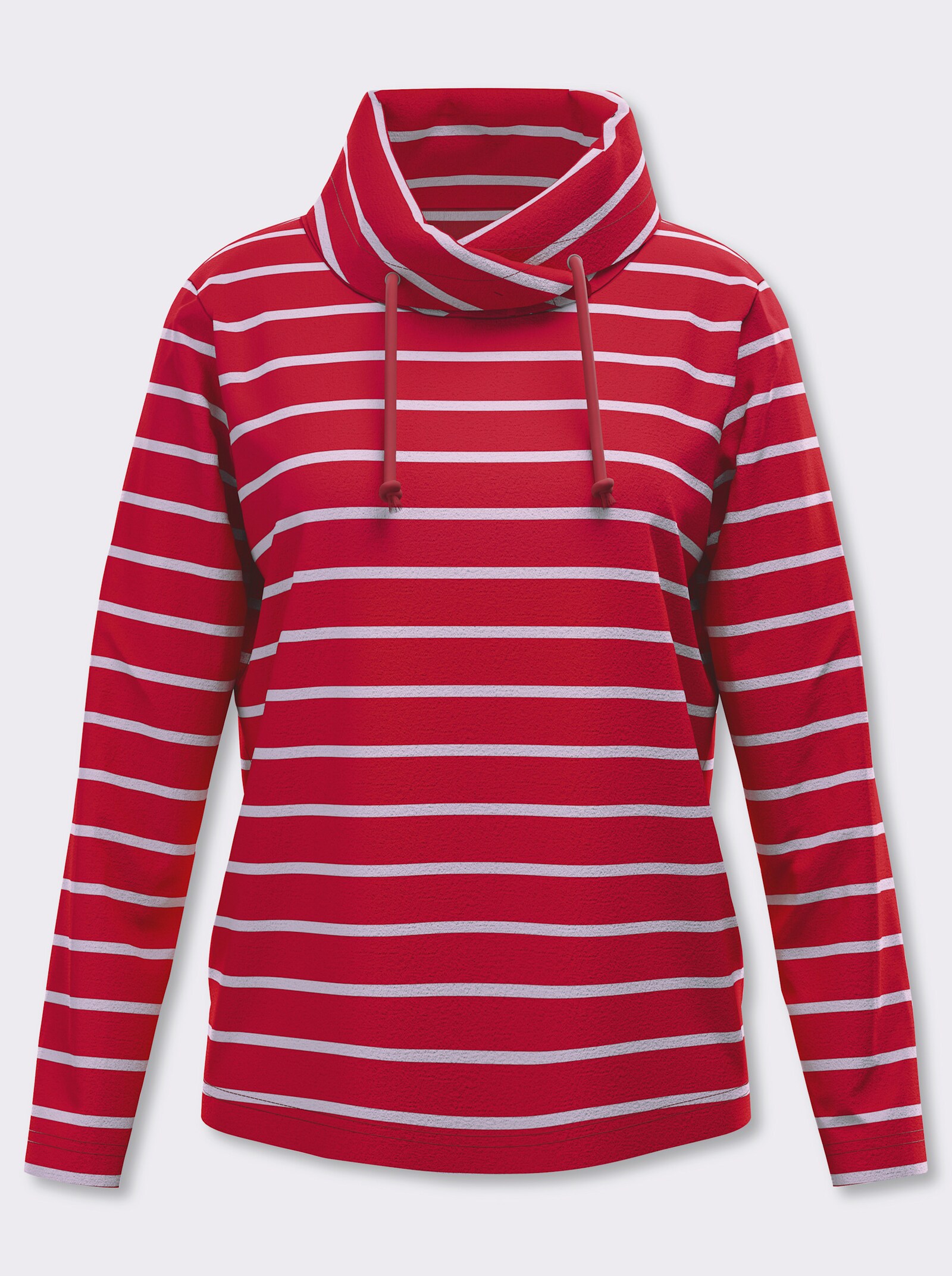 Sweatshirt mit überlappendem Kragen - rot-ecru-geringelt