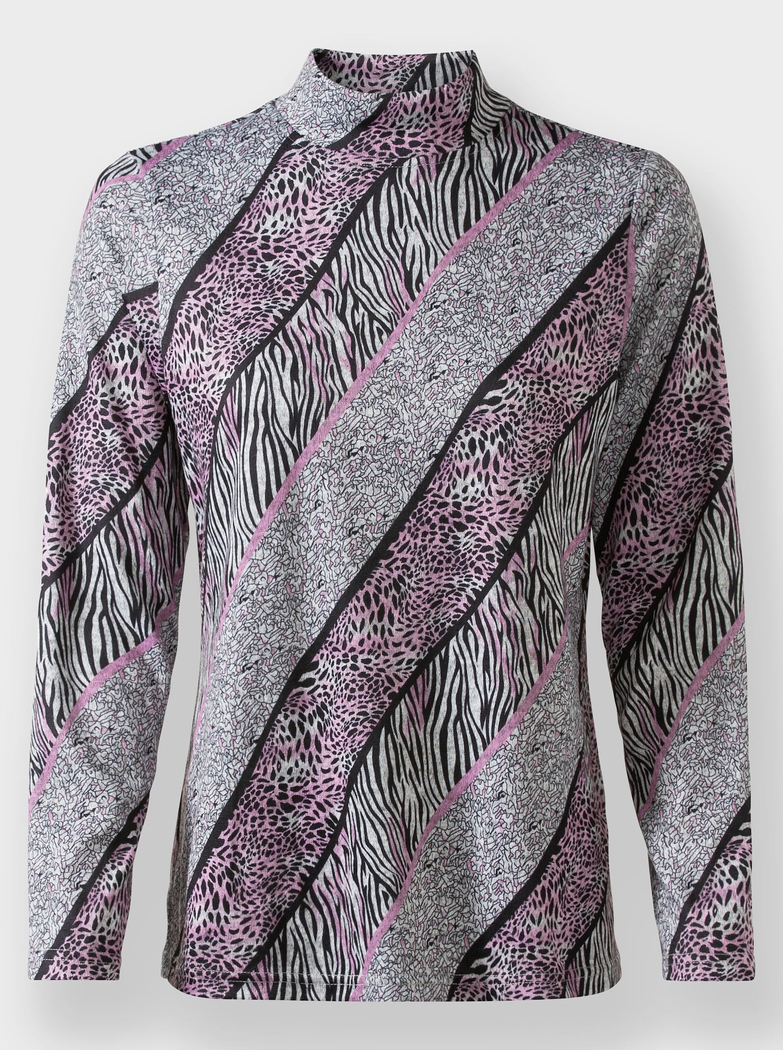 Langarmshirt mit Stehkragen - orchidee-schwarz-bedruckt