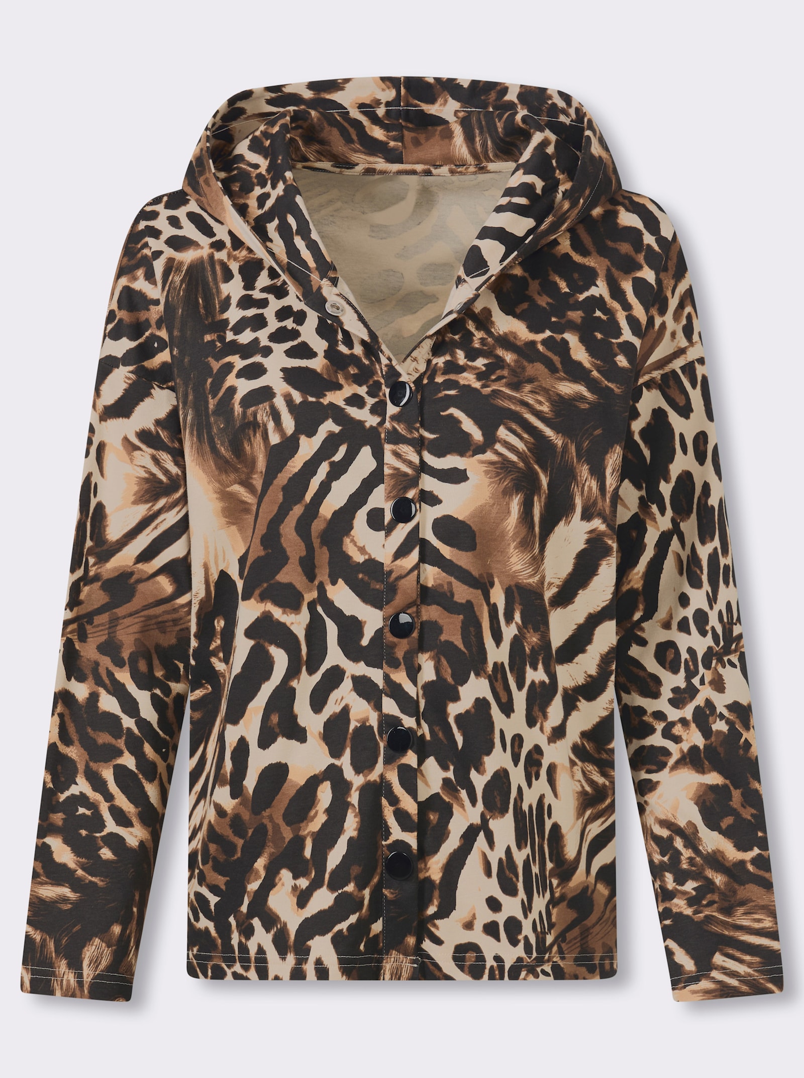 Sweatjacke mit Druckknopfleiste - schwarz-sand-bedruckt