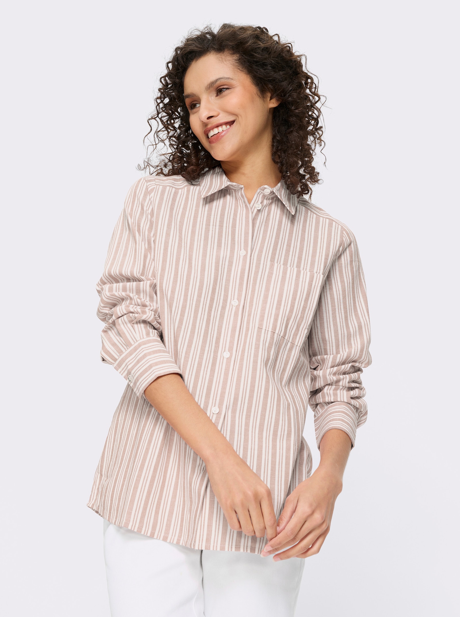 heine Gestreifte Bluse mit Leinen-Anteil - ecru-sesam-gestreift